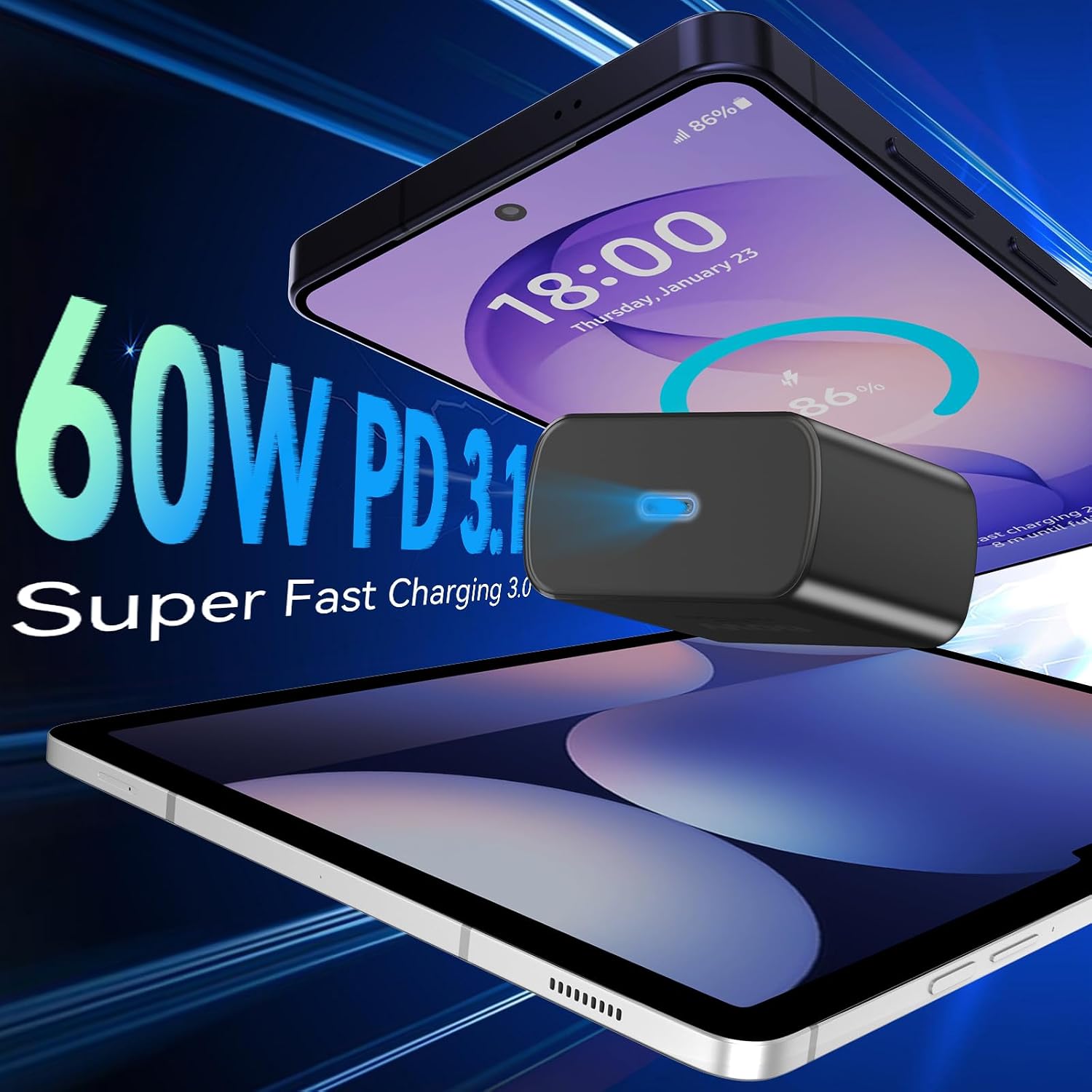 Detalle de 60W USB C Super Fast Charger with 10ft USB-C Cables — Dual-Pack for Samsung Galaxy, iPhone, and More