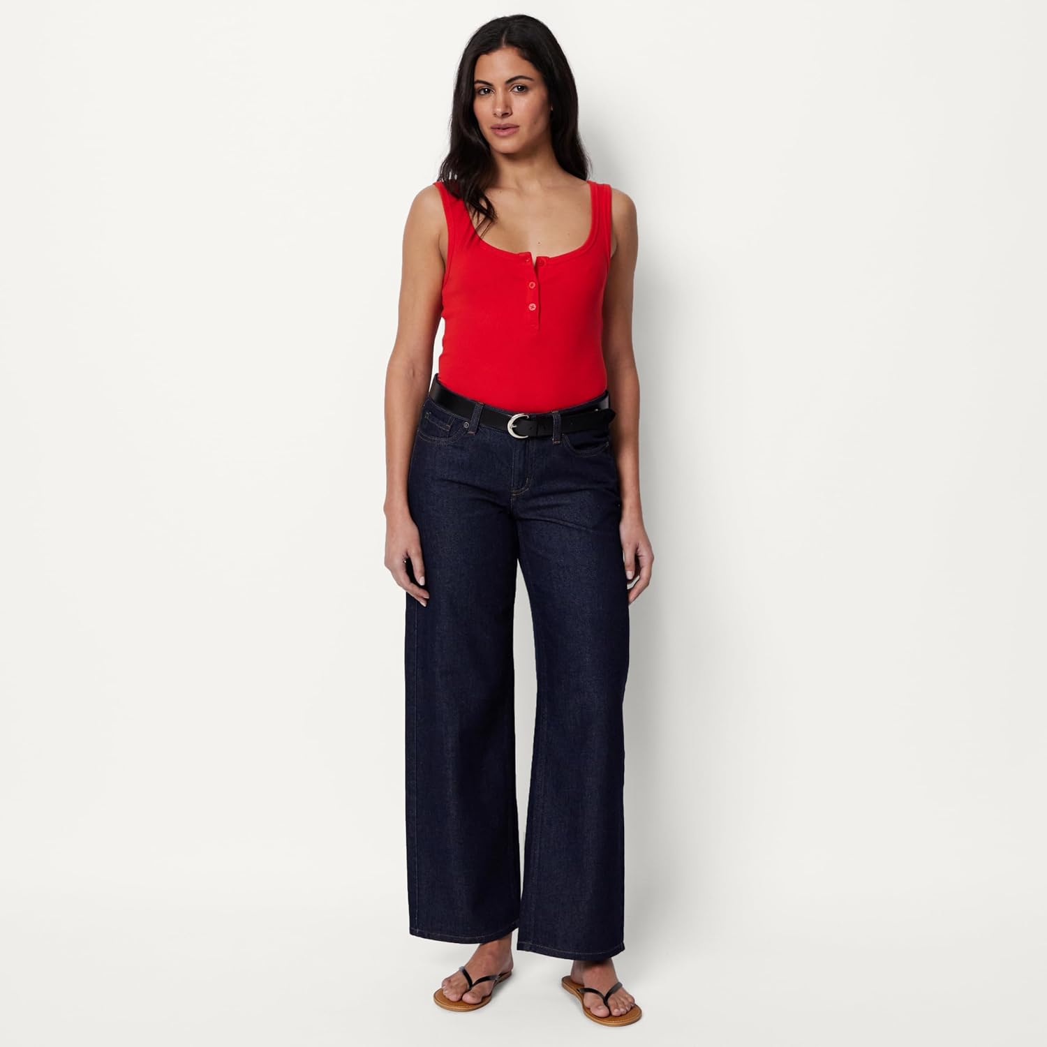Detalle de Amazon Essentials Damen Geripptes Ripp-Tanktop Henley aus Baumwolle – Slim Fit