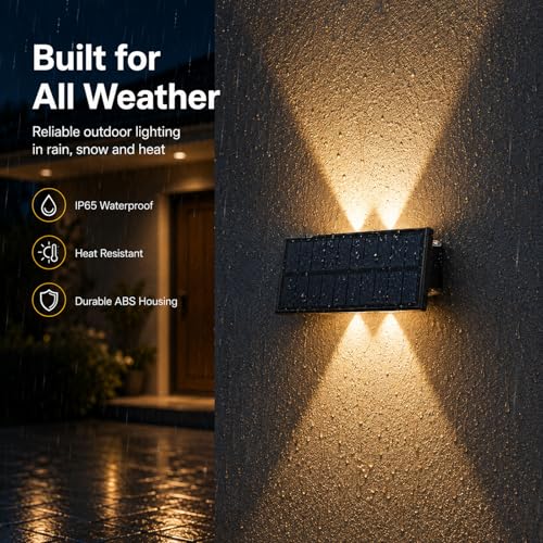 Detalle de Bigzom Solar Exterior Arriba y Abajo — Pack de 4 Lámparas Solares de Pared con 4 LEDs, IP65, Luz Multicolor