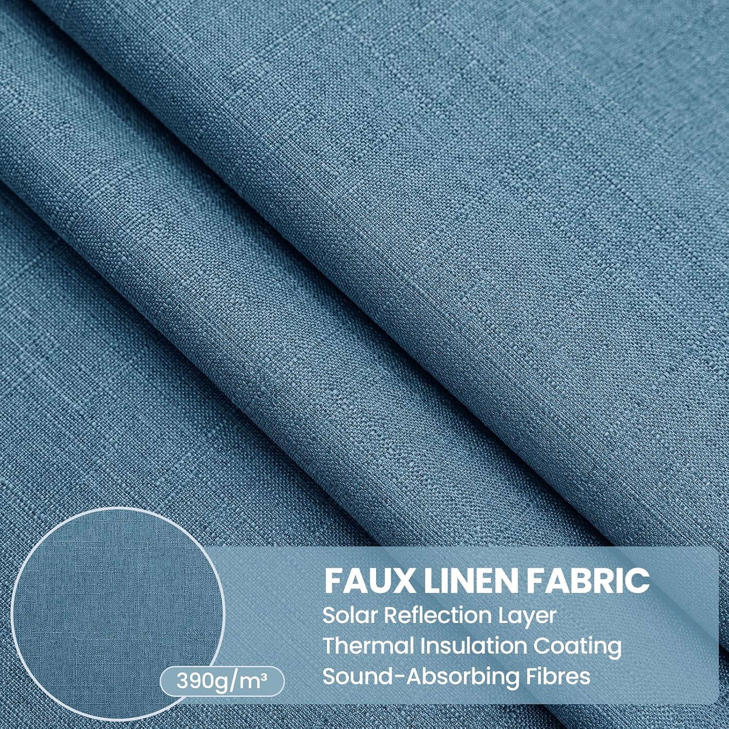 Detalle de Ystyle rideaux occultants 100% Blackout (lot de 2) 140x175 cm effet lin, anti froid, anti chaleur, anti bruit et anti UV – bleu lac