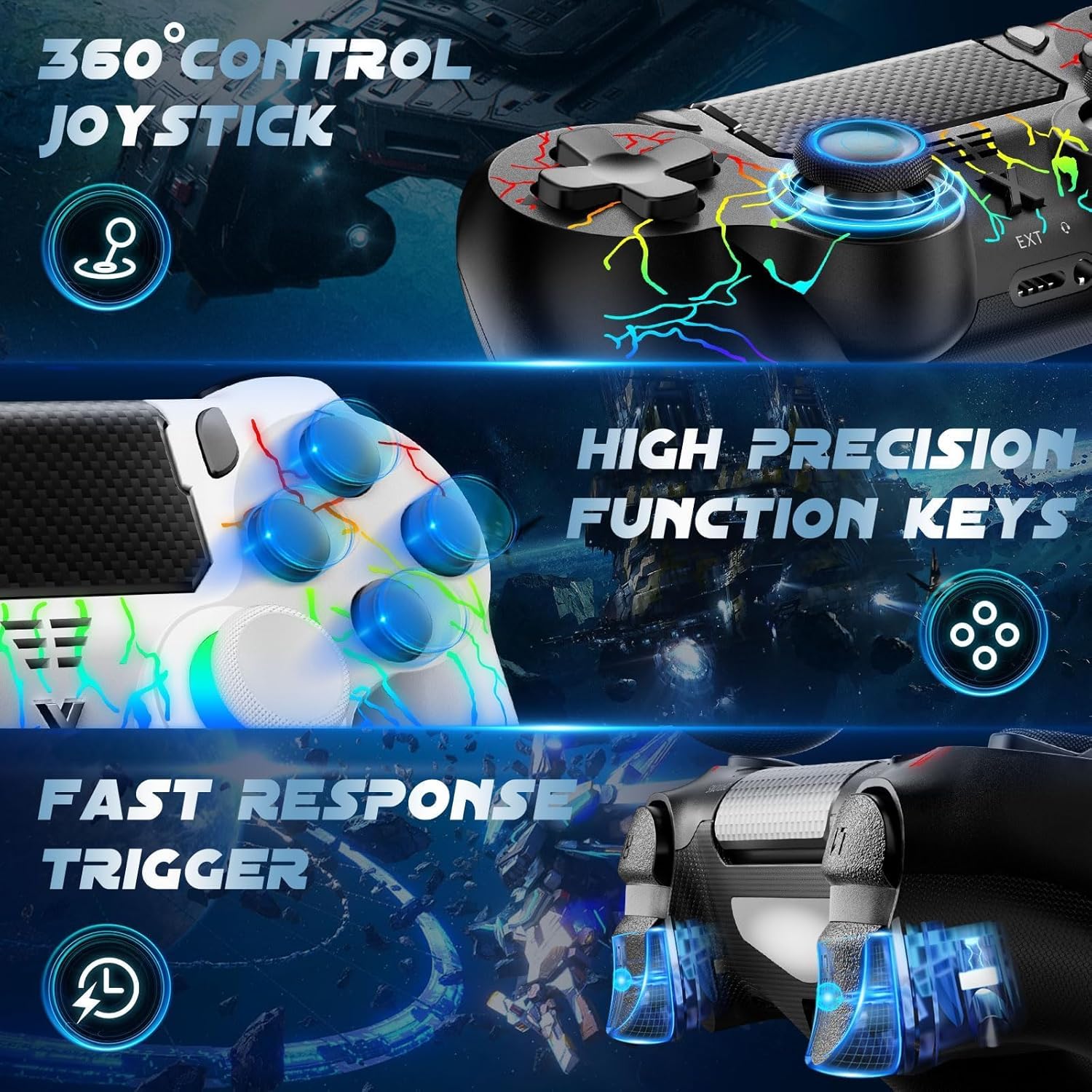 Detalle 2 de Glitfix Wireless Controller for PS-4 (PS-4, Slim, Pro) and PC — Dual Vibration, 6-Axis, RGB LED