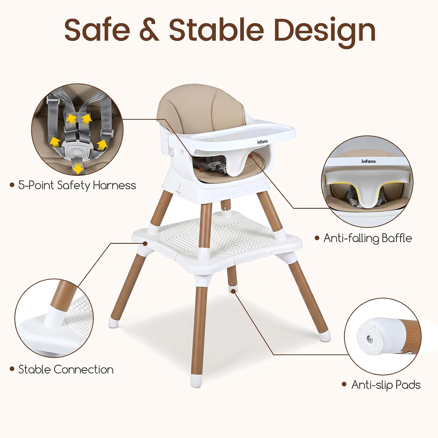 Thumbnail 5 de INFANS 9-in-1 Convertible High Chair with Adjustable Tray, Beige