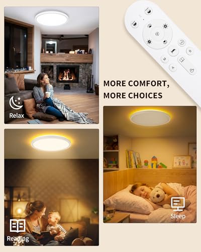 Detalle de LuminexDesigns Plafón LED Regulable 24W con Mando – Lámpara de Techo Ø30cm, Luz Nocturna 2000K y Temporizador