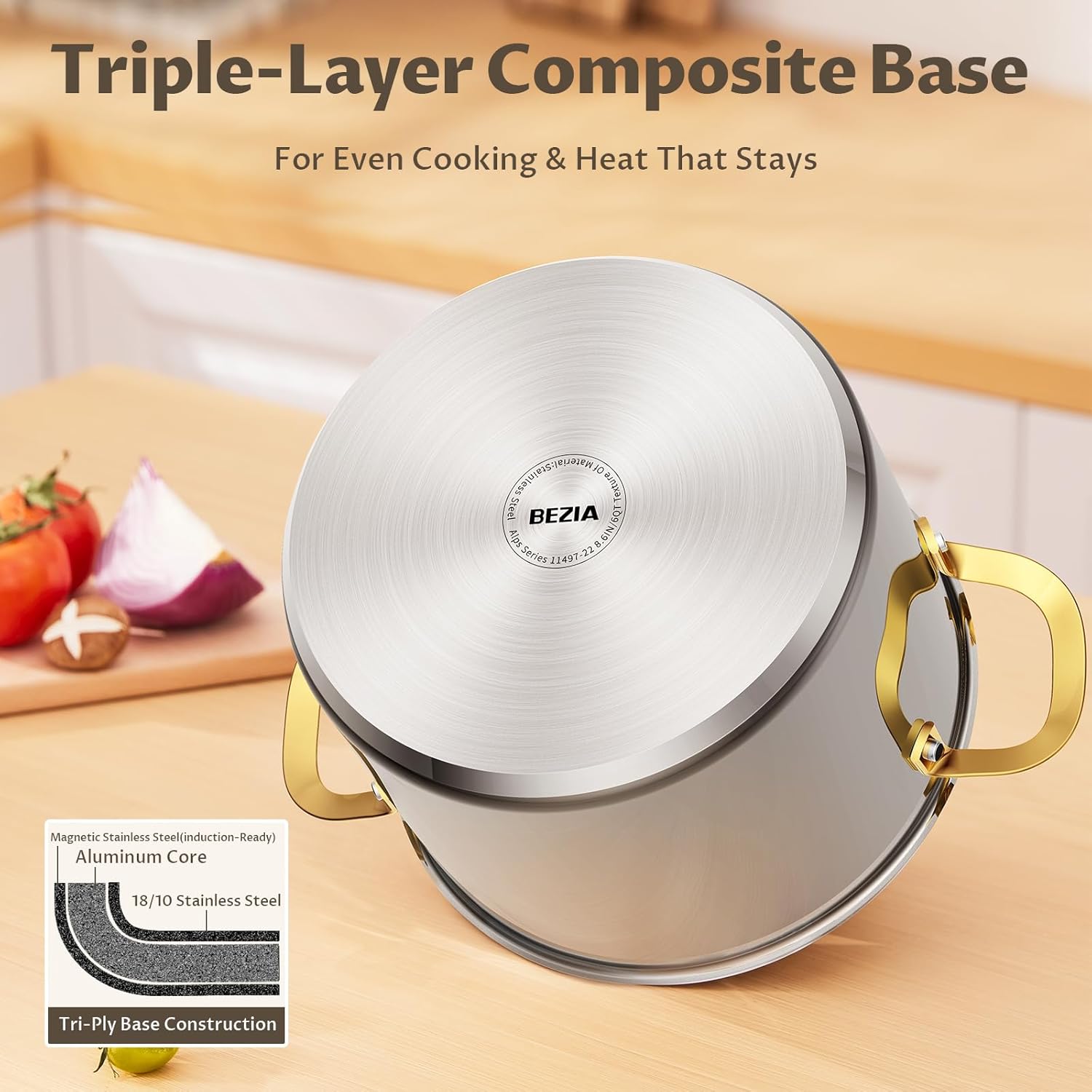 Thumbnail 1 de BEZIA 6-Quart Stainless Steel Stock Pot with 3-Ply Core