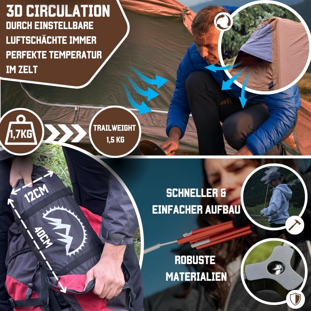 Thumbnail 3 de GOALPINE Zelte für 1 & 2 große Personen – wasserdichtes Ultraleicht-Zelt (4000 mm) für Wandern, Bergtour & Bikepacking