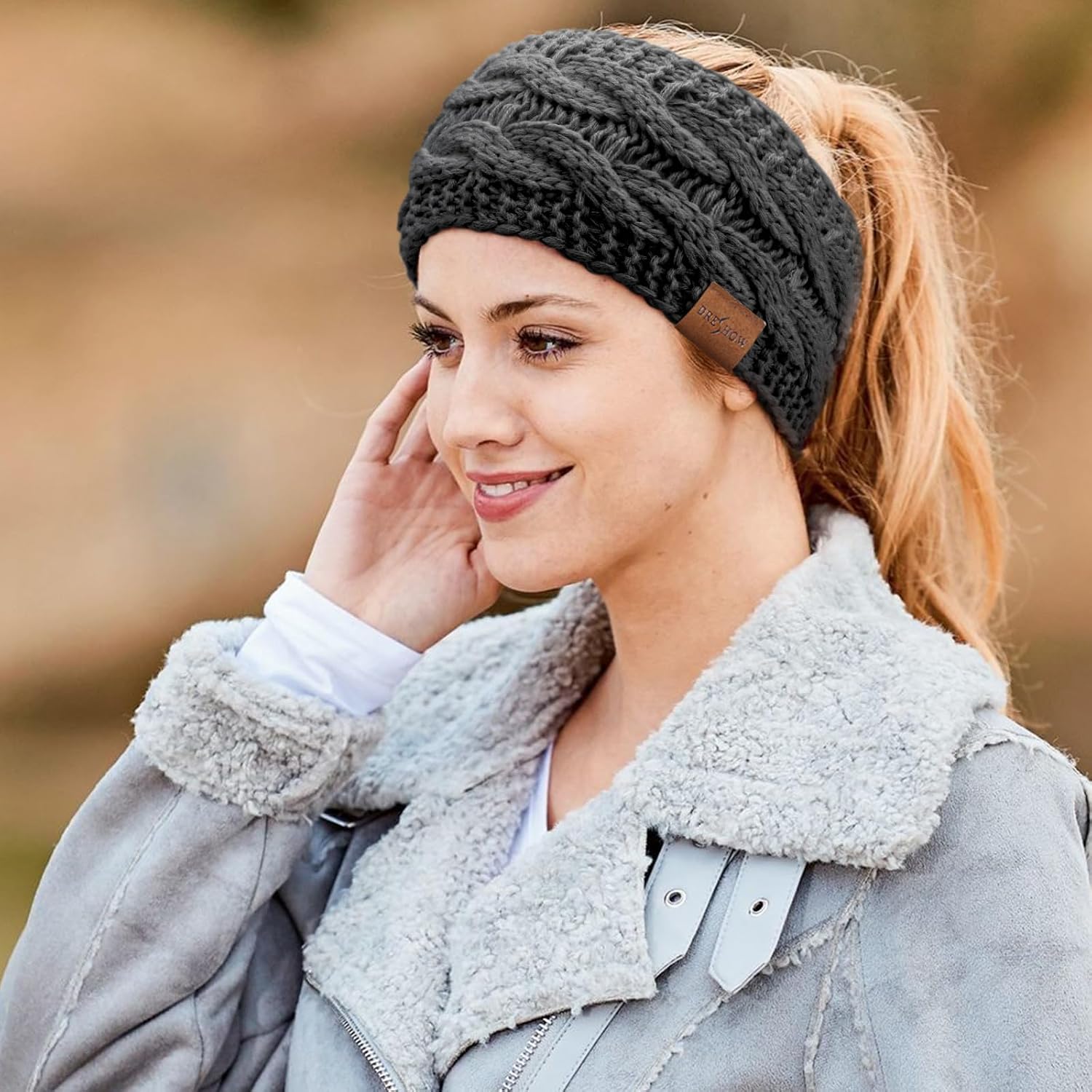 Detalle de DRESHOW Damen Warm Gestricktes Stirnband mit Fleecefutter – elastischer Ohrenwärmer, doppellagig