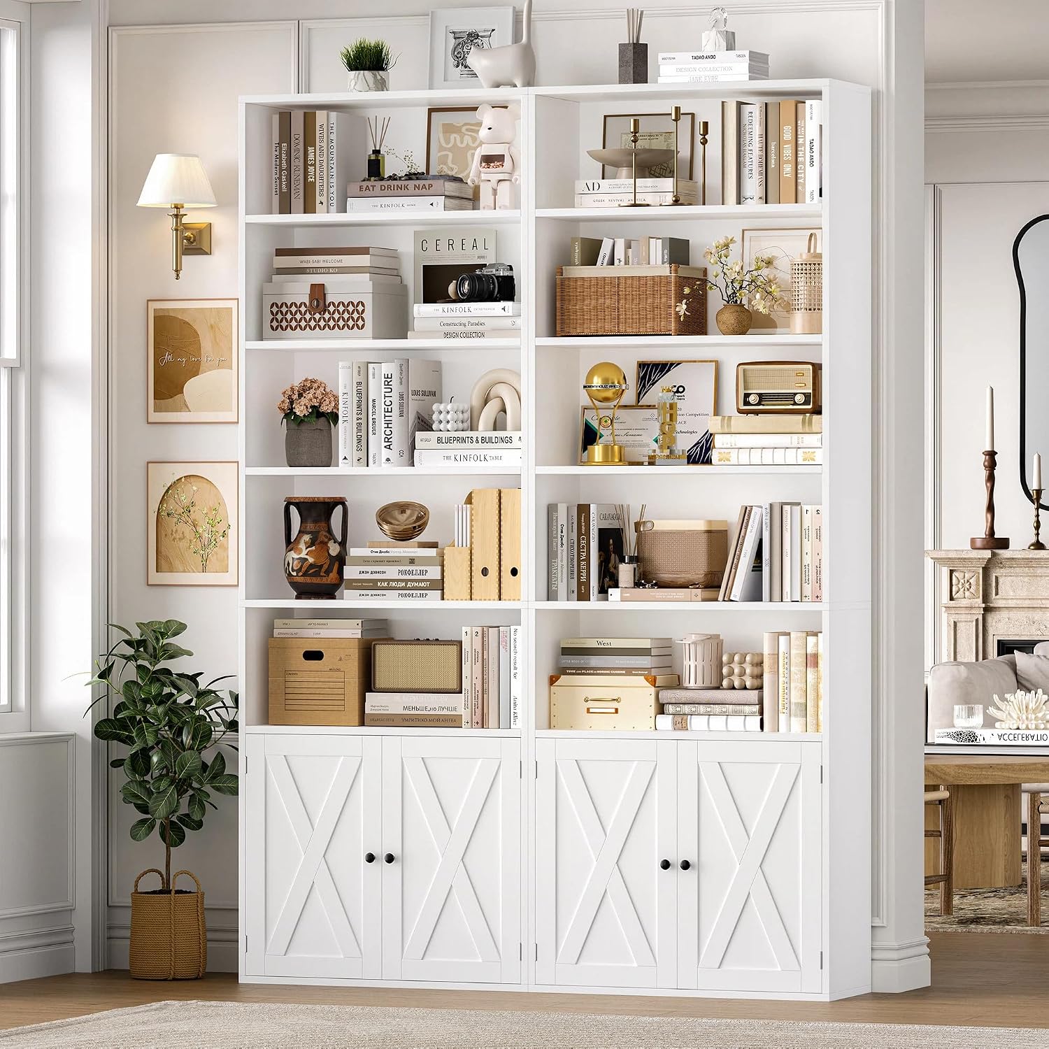 Detalle de FirFurd P573 209 cm Bookcase with 2 Doors, 7 Levels, White