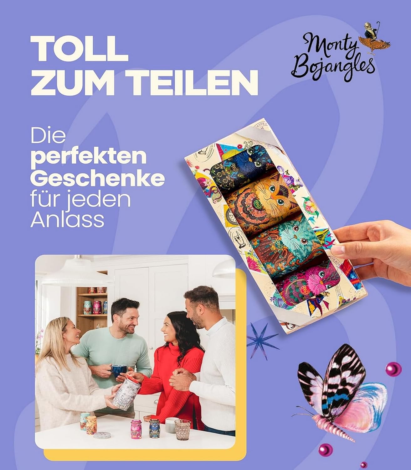 Detalle de Monty Bojangles Kit-Tins Schokoladentrüffel – Vier feine Sorten in Katzen-Design