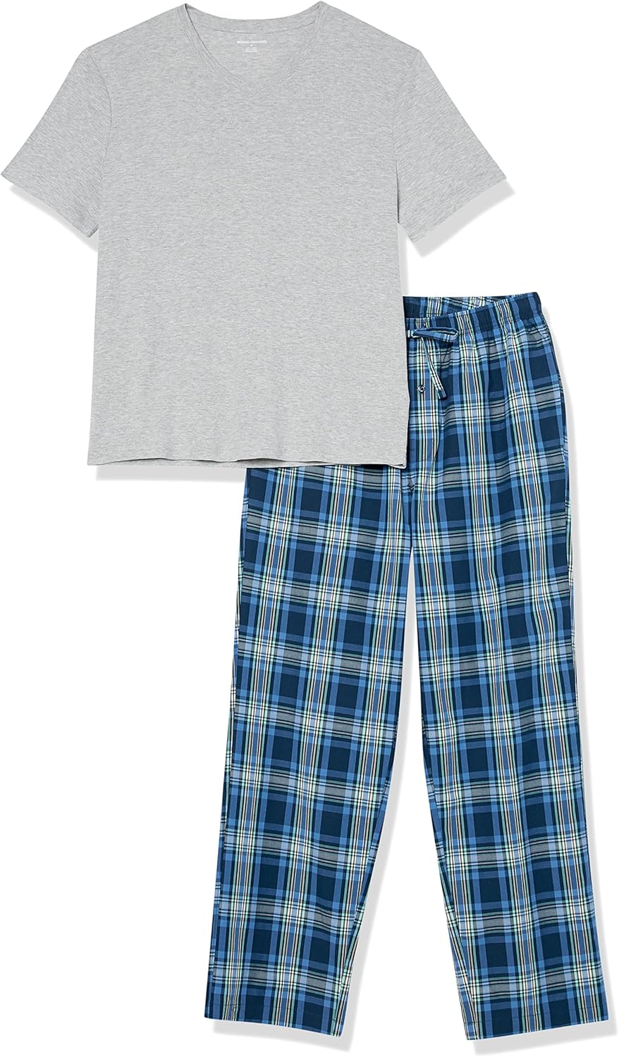 Detalle de Amazon Essentials Men's Cotton Stretch Poplin Pant with Cotton Jersey T-Shirt Pajama Set