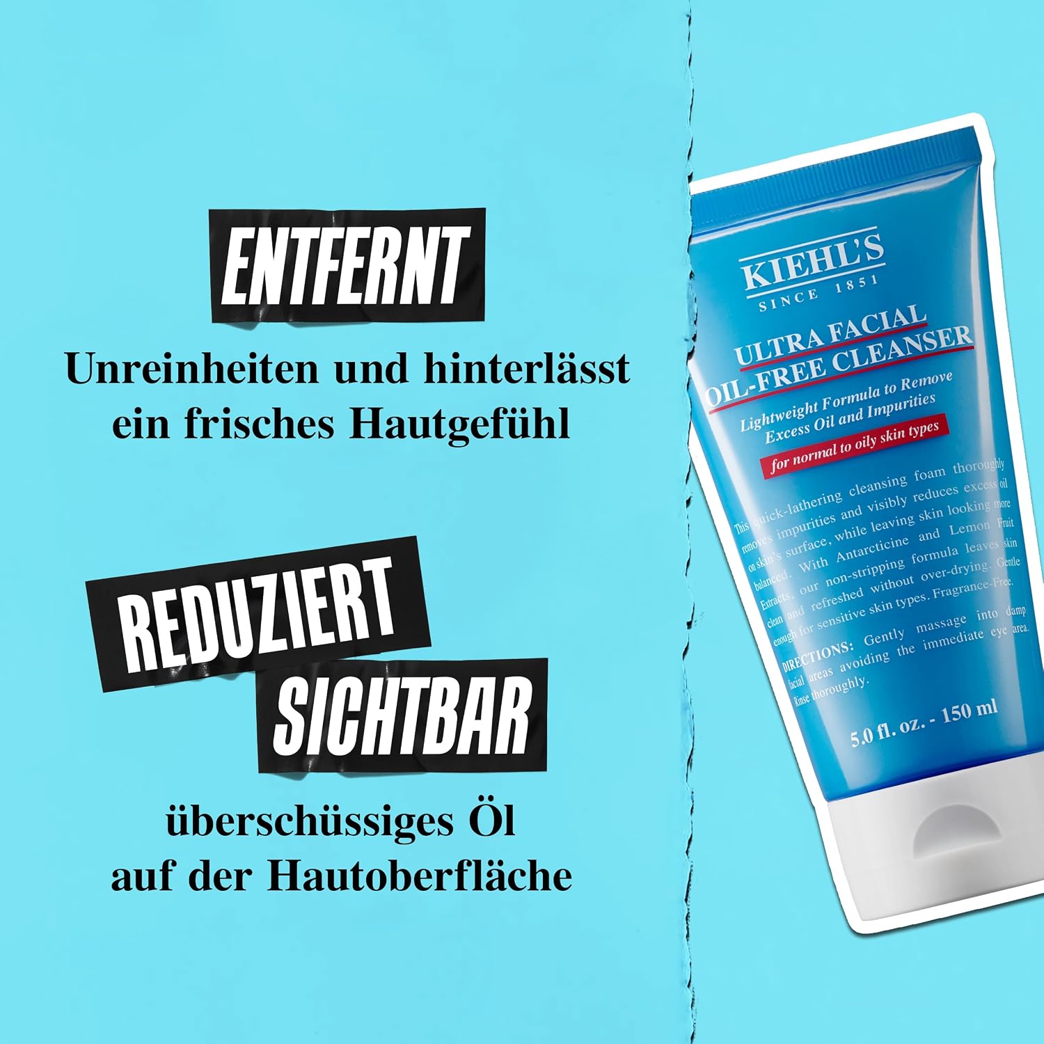 Detalle de KIEHL'S Ultra Facial Oil-Free Cleanser, 150 ml – Erfrischendes Gesichts-Waschgel für fettige bis normale Haut