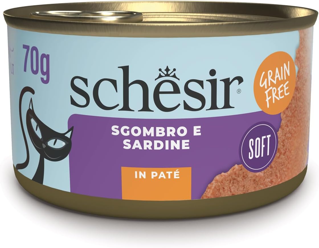 Detalle de Schesir Pâté de Maquereau et Sardines – Aliment Humide pour Chats, Recette Originale, 12 boîtes de 70 g