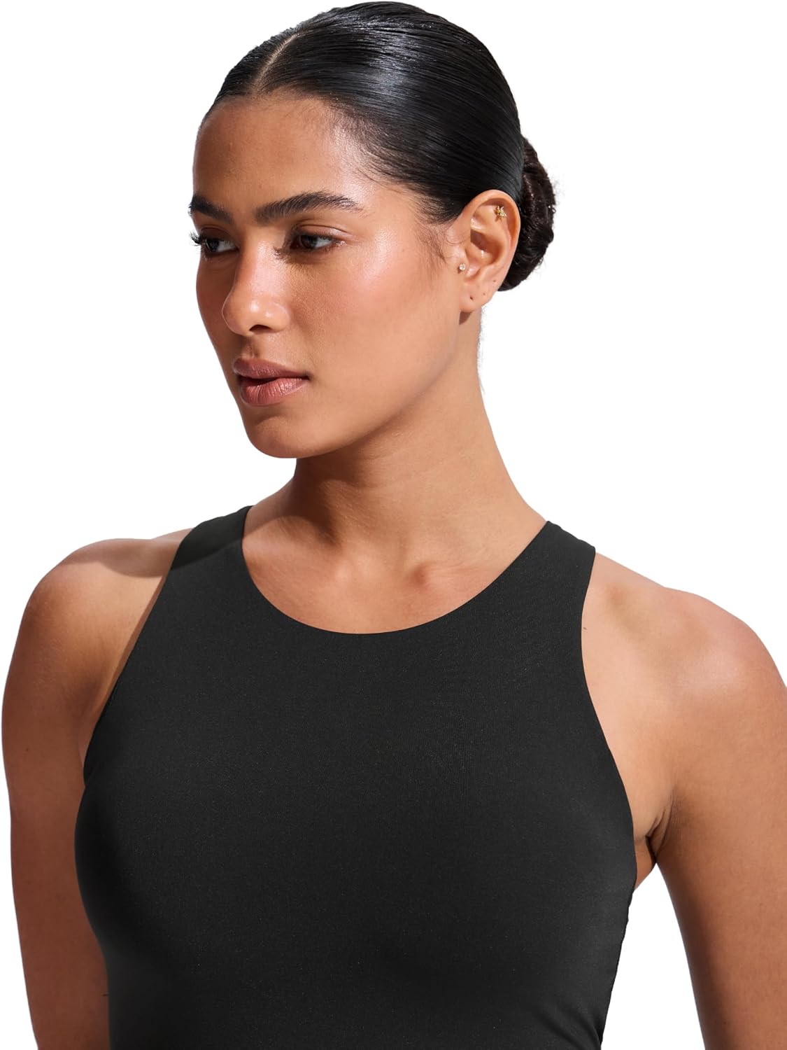 Detalle de CRZ YOGA RY004 Racerback Crop Bikini Top, High Neck, Built-In Pads, A–D Cup