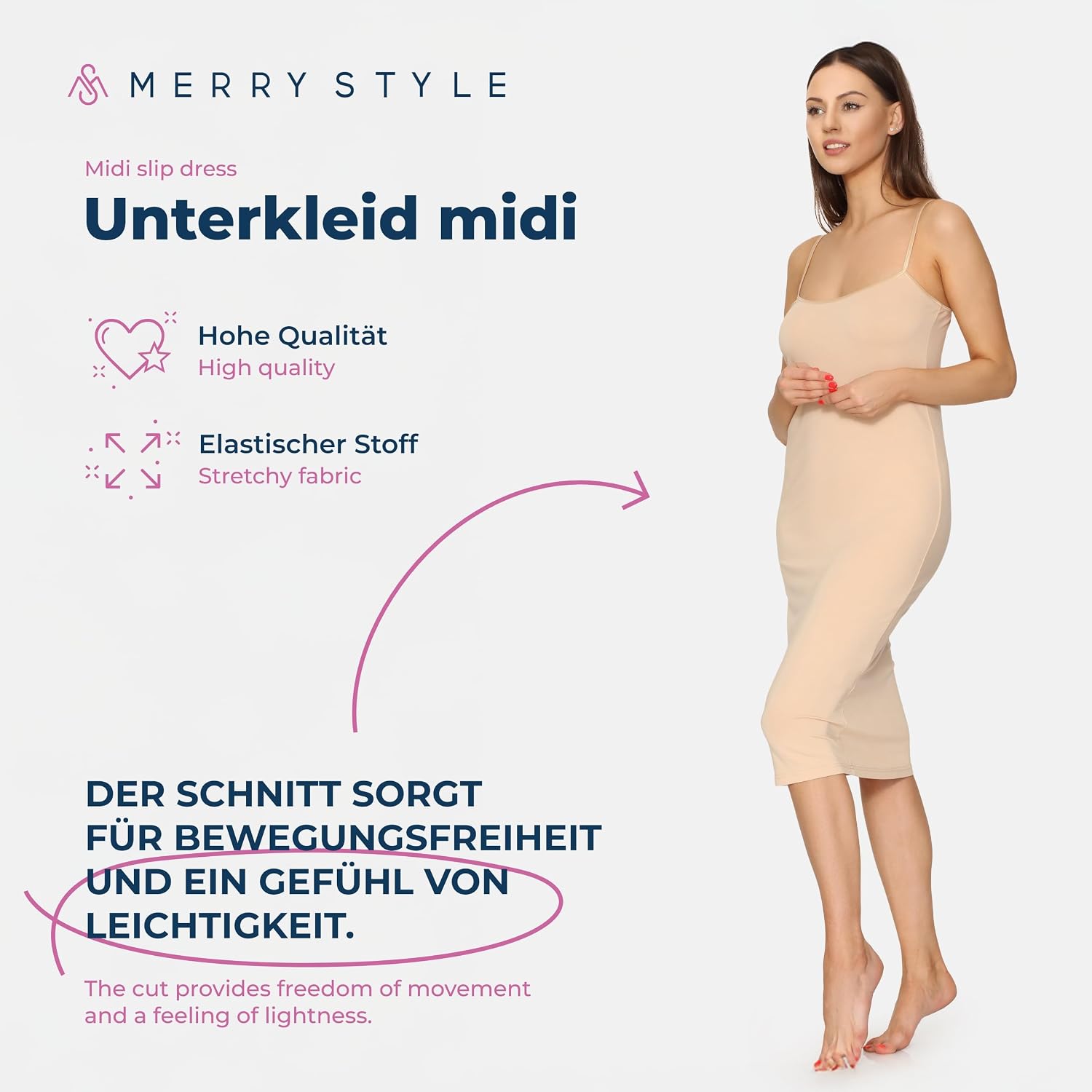 Detalle de Merry Style MS10-402 – długa halka damska z wiskozy z regulowanymi ramiączkami