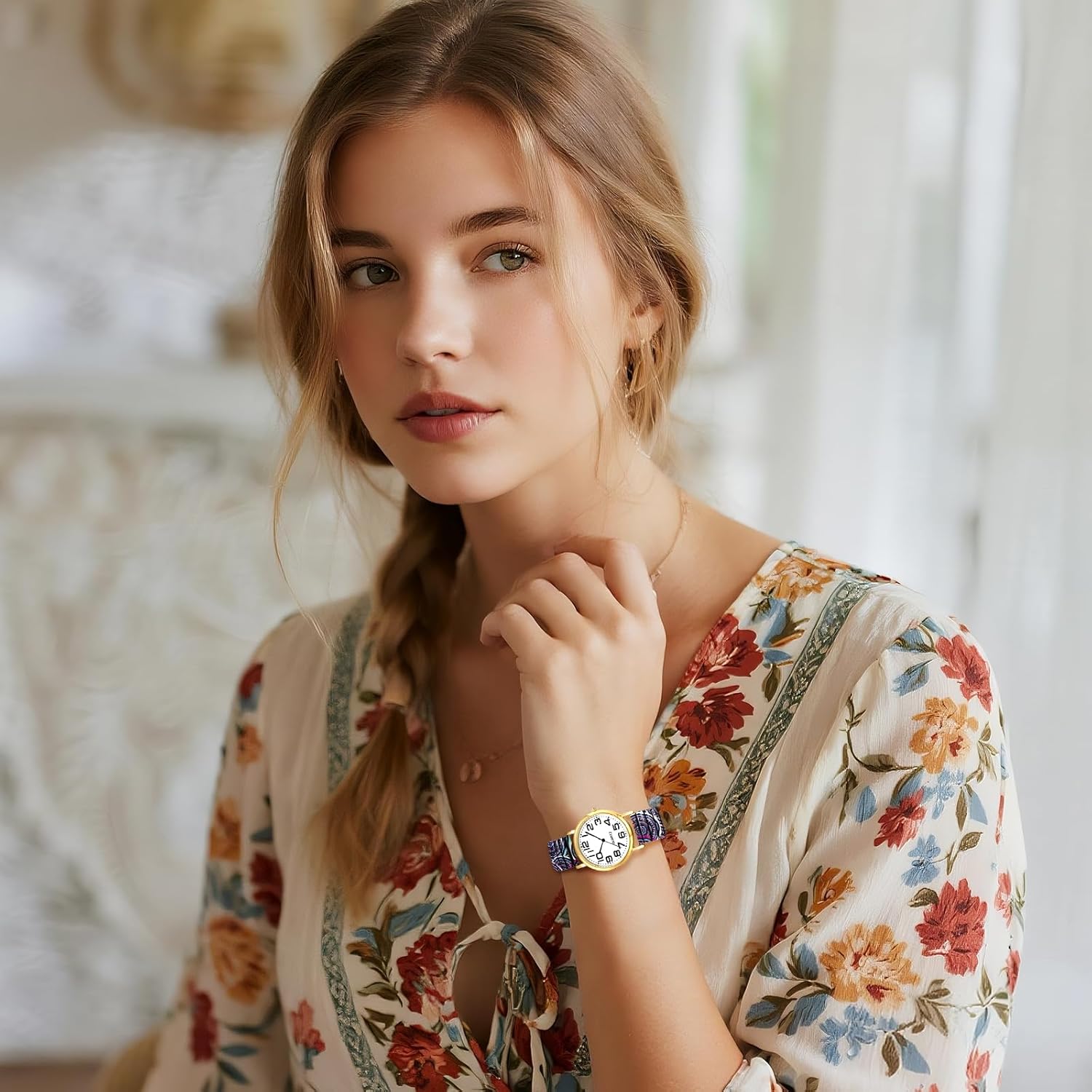 Thumbnail 4 de Avaner Damen Boho Stretchband Armbanduhr mit großen arabischen Ziffern – elastisches Analog-Quarzarmband