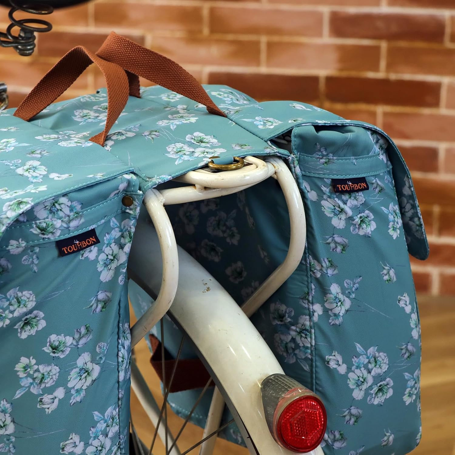 Thumbnail 6 de TOURBON Waterproof Canvas Bicycle Rear Pannier Bag (Flower Pattern) – Double Roll-Up Storage for Bike Rack