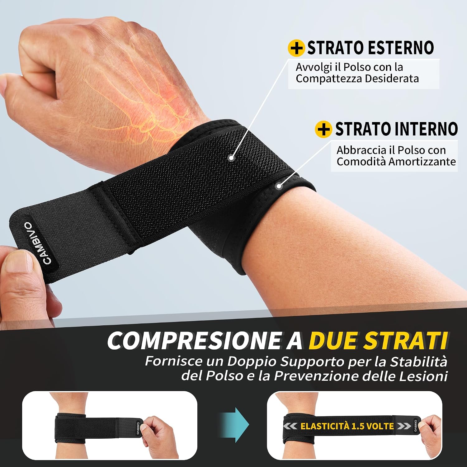 Detalle de CAMBIVO Polsiere Palestra Regolabile 2 Pezzi – Fasce per Stabilità del Polso