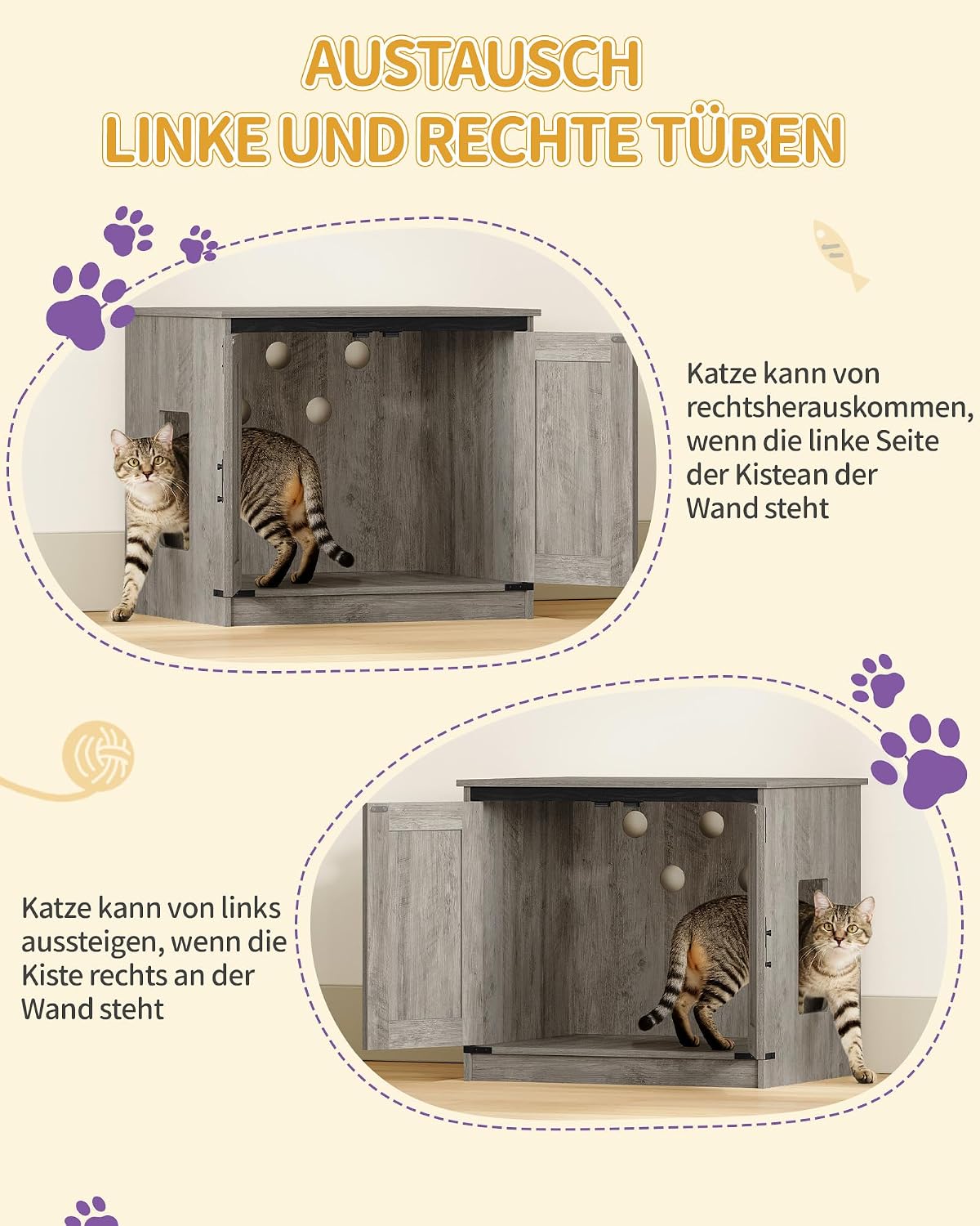 Thumbnail 6 de Hzuaneri Kratzbaum: Katzenbaum mit Katzenklo-Schrank, 173 cm, Futterstation & mehr (CB89005WT)