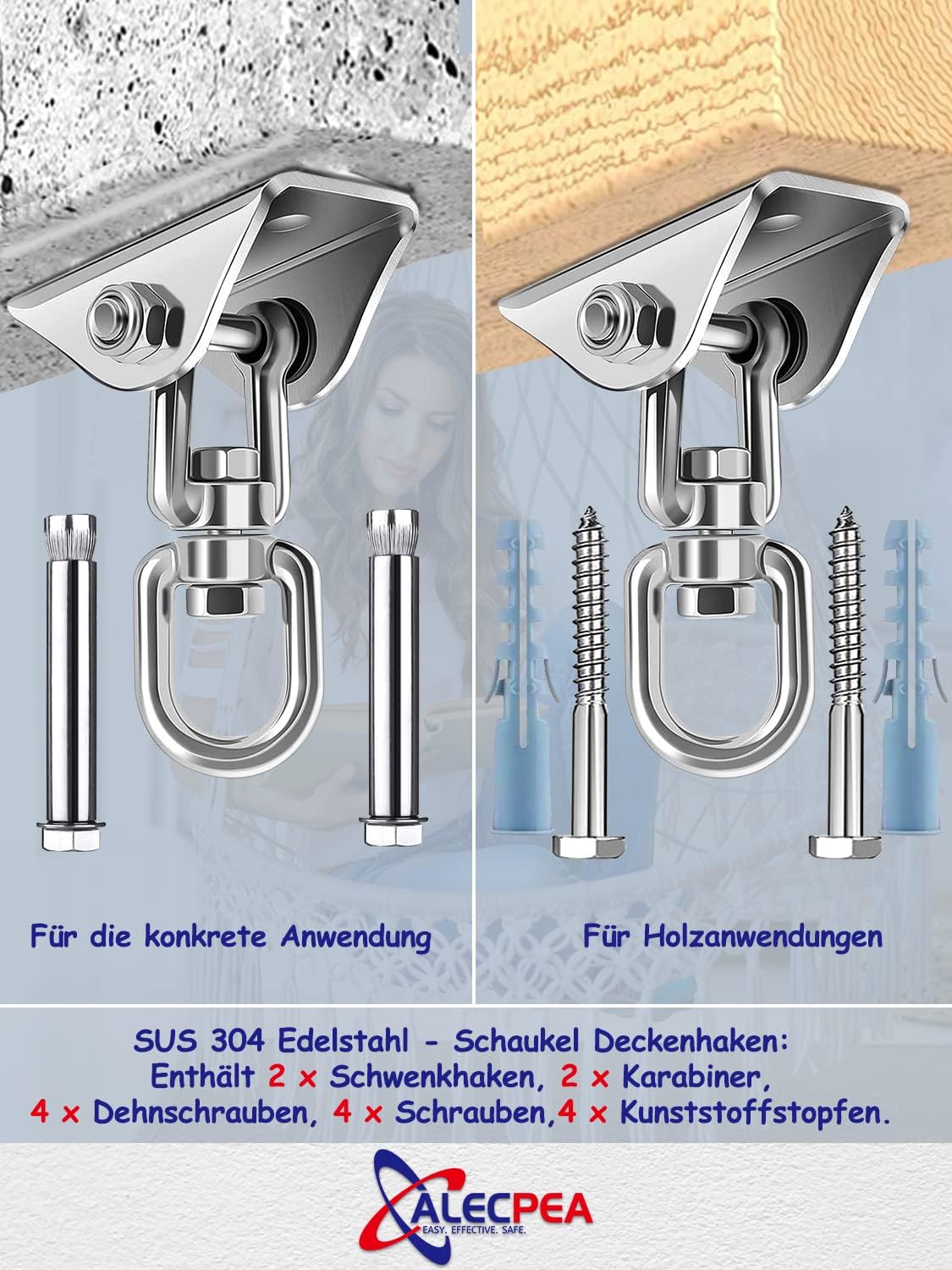 Detalle 2 de ALECPEA Edelstahl Deckenhaken 450 kg đȘ