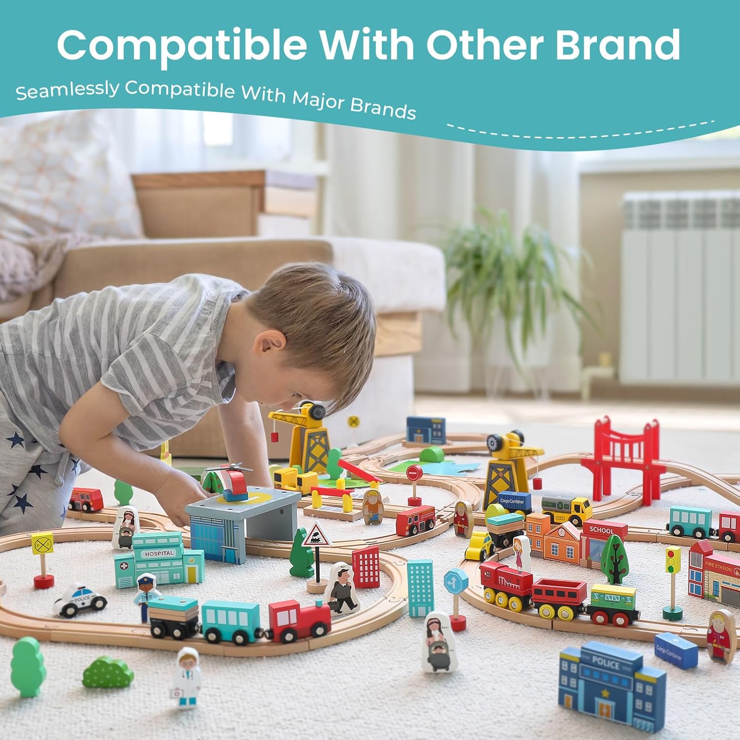 Detalle 2 de Tiny Land Wooden Train Set 39 pcs 🚂