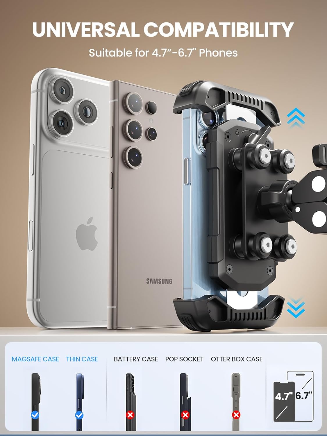 Thumbnail 2 de tounee Fahrrad Handyhalterung – 2-Fach Vibrationsgedämpft, universal Lenkerhalterung für iPhone 16/15/14/13 Pro Max Plus & 4,7–6,7 Zoll