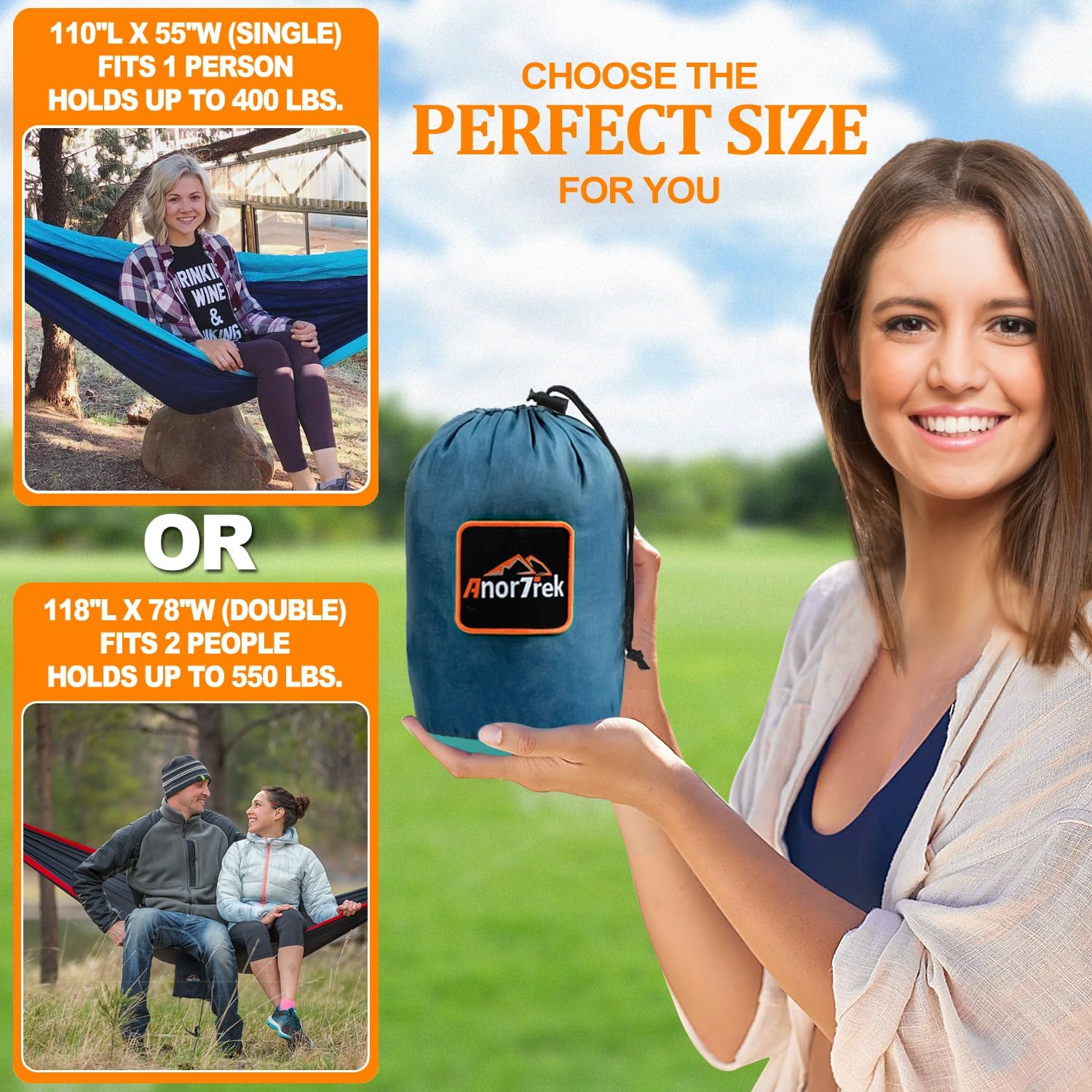 Thumbnail 1 de AnorTrek Outdoor Hammock 1-Person 280x140 cm — Ultra-Light Camping Hammock with Tree Straps