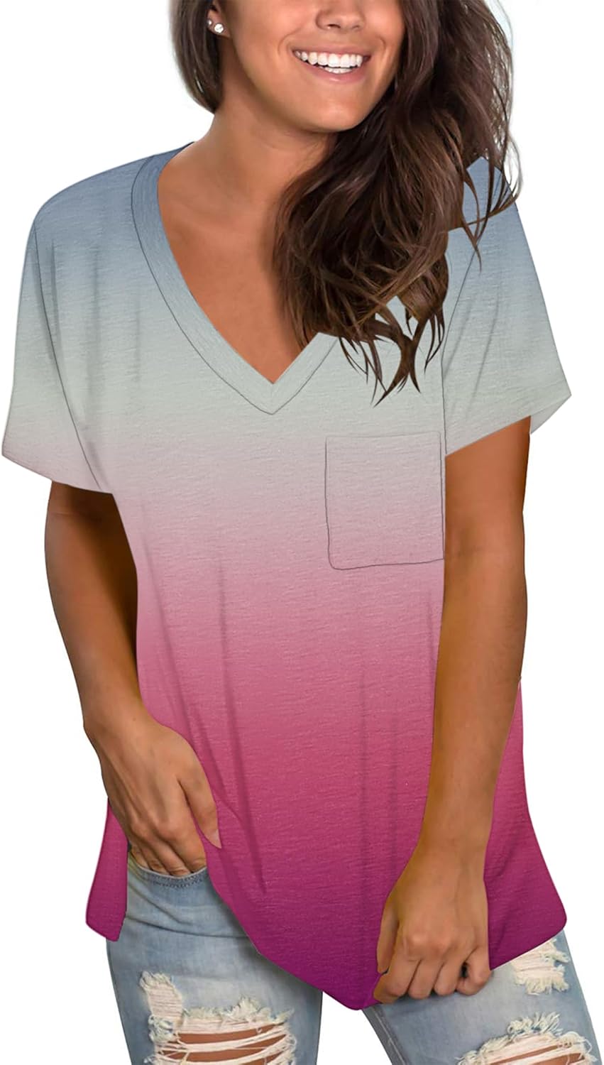 Detalle de MOLERANI Womens Short Sleeve V-Neck Loose Summer Tee with Pocket