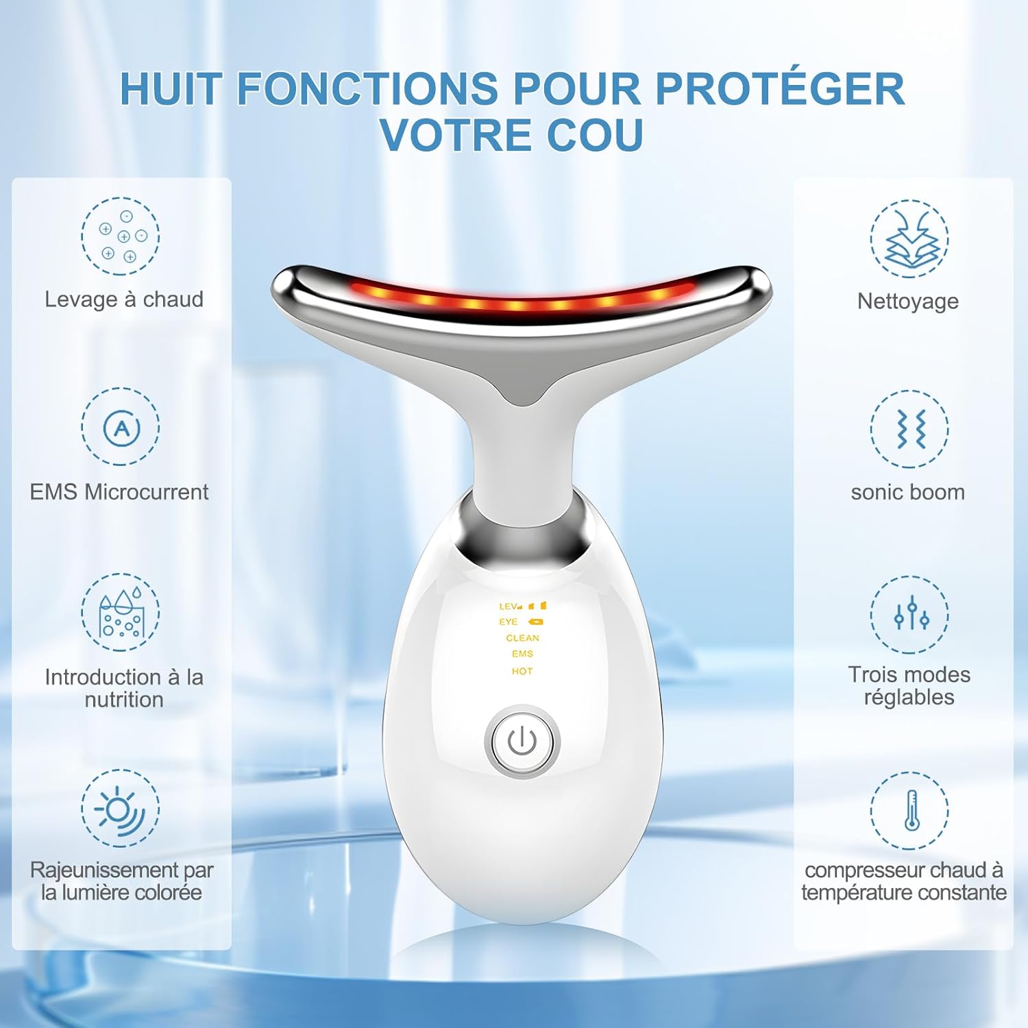 Detalle de Appareil anti-rides visage 3 modes EMS, chauffant 45°C