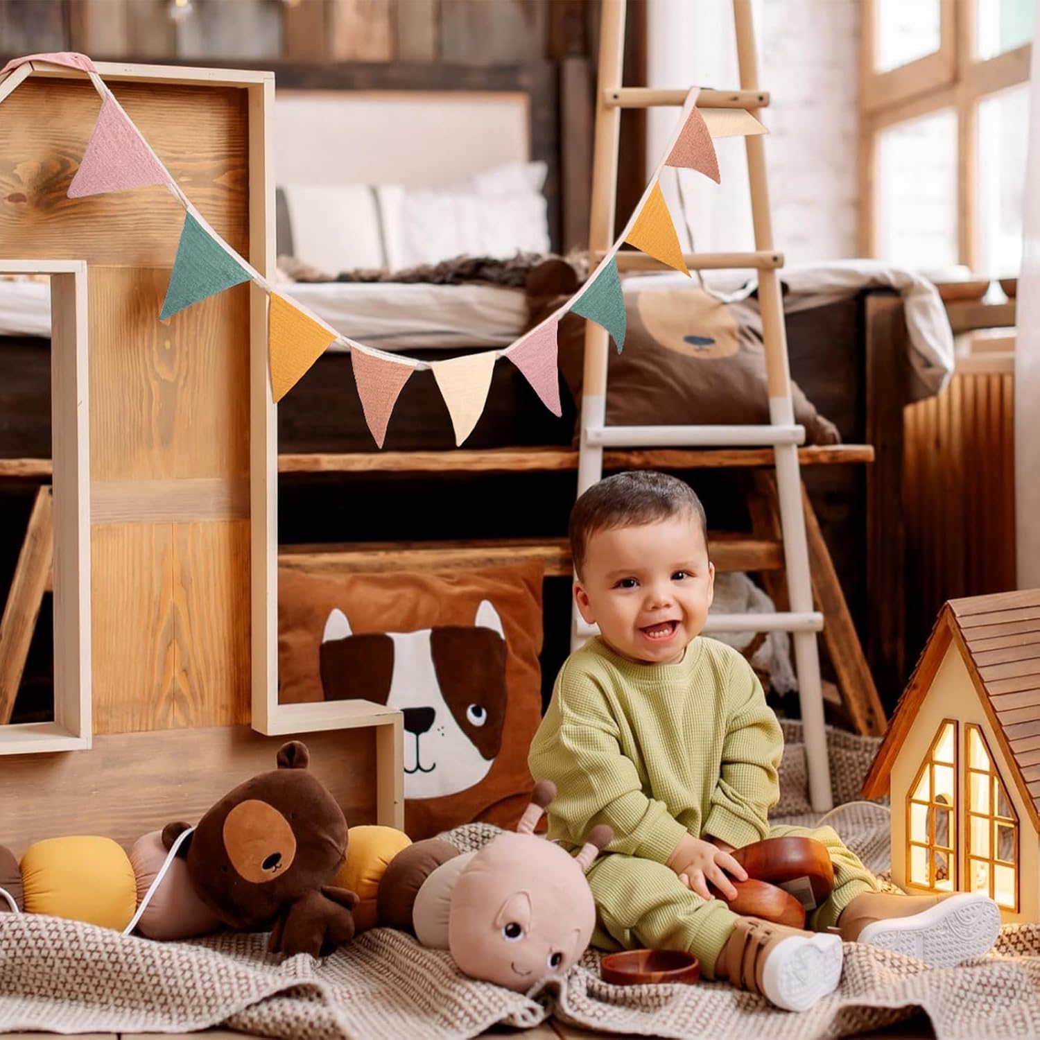 Thumbnail 5 de Morandi Beige Fabric Bunting Banner for Nursery ๐
