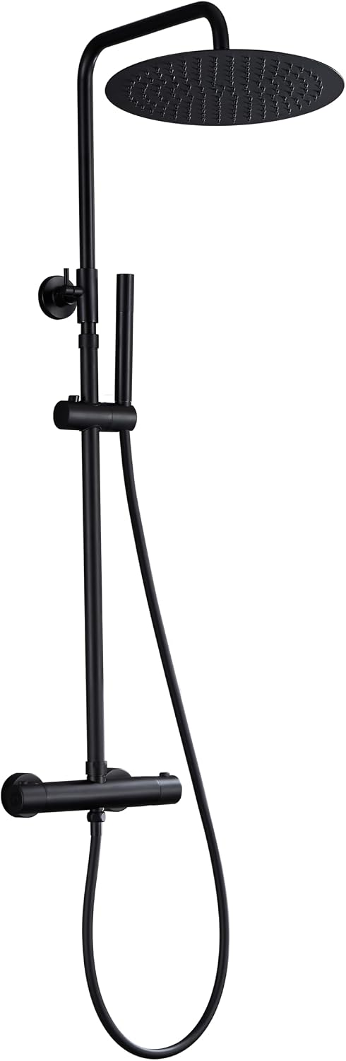 Detalle de JOHO Colonna Doccia in Acciaio INOX con Miscelatore Termostatica e Set Doccia a Pioggia da 30 cm Nero