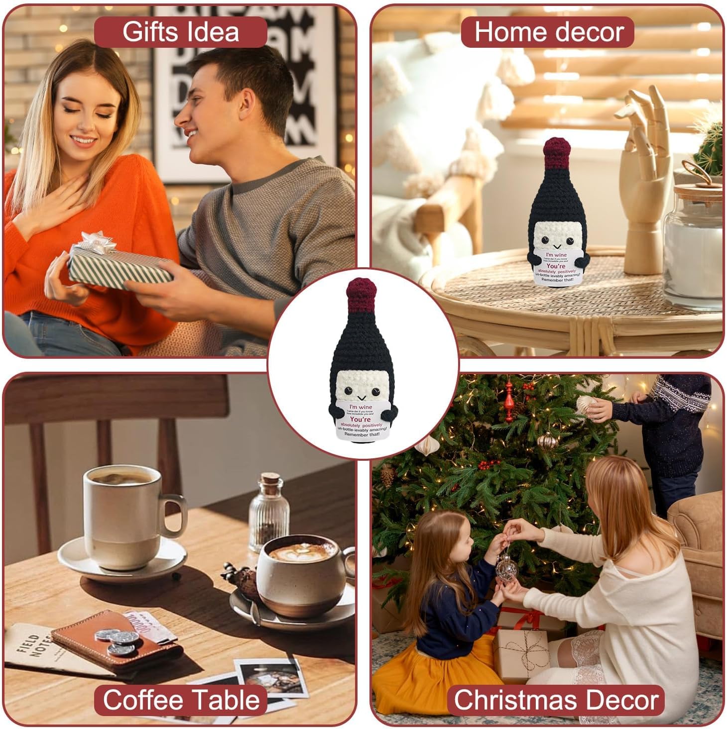 Thumbnail 5 de Laicaii Emotional Support Gift: Funny Crochet Mini Wine Bottle with Positive Card