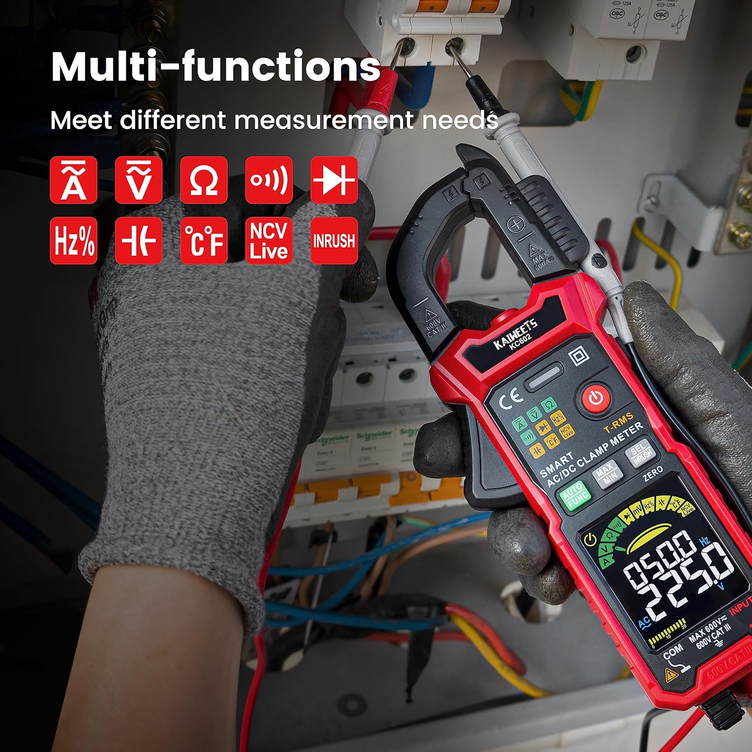 Thumbnail 3 de KAIWEETS KC602 Clamp Meter: Smart Auto-Range Multimeter with 600A/600V, NCV and Temperature