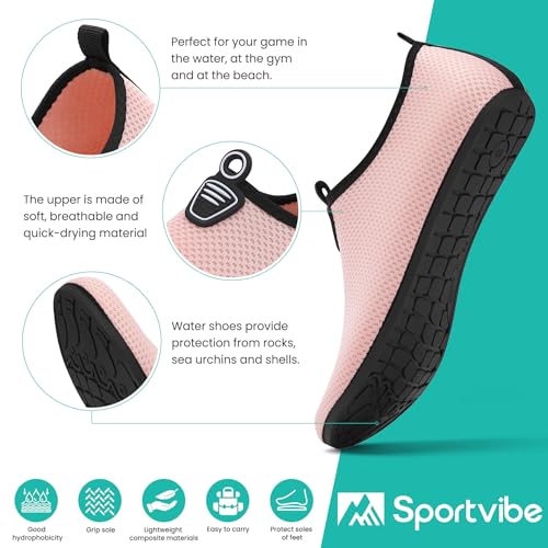 Detalle de Sportvibe Water Shoes Women/Men – Lightweight, Quick-Dry Barefoot Pool Shoes (Pink, UK 6 / EU 39)