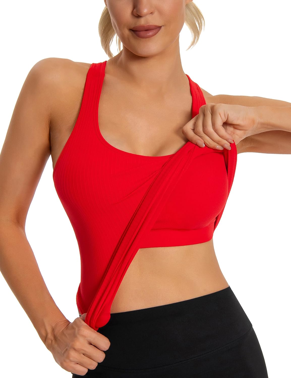Detalle de MathCat Women's Workout Tank Top with Built-In Bra, Seamless Racerback