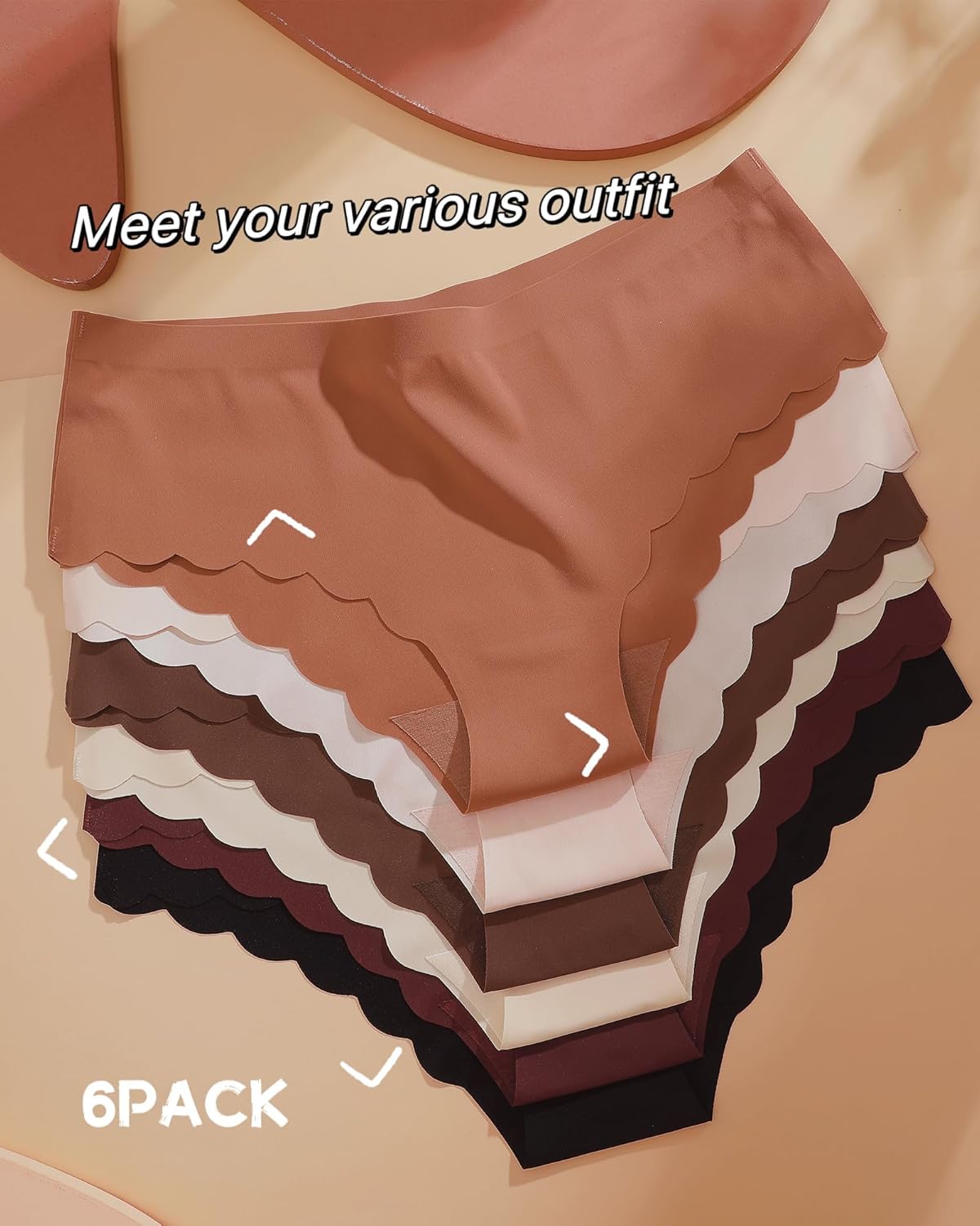Thumbnail 5 de ALL OF SHE Confezione da 6 Slip da Donna Senza Cuciture con Bordi Ondulati – S-XL
