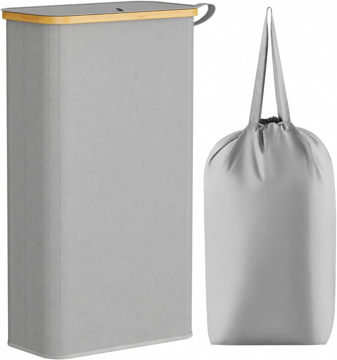 Detalle de Lifewit 23177 Slim Laundry Basket with Lid, Silver Grey, Foldable Oxford Cloth