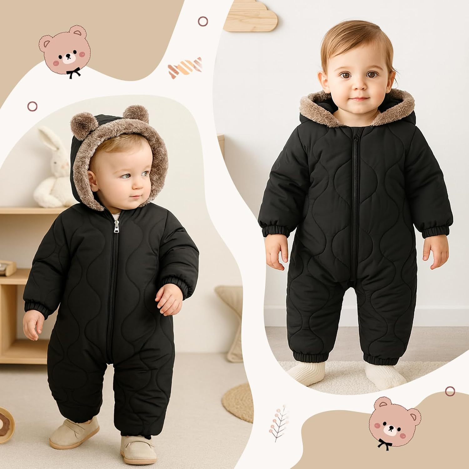 Thumbnail 1 de Yanmucy Baby Snowsuit Thick Fleece Warm Baby Coat Winter Jumpsuit – 0-24 Months