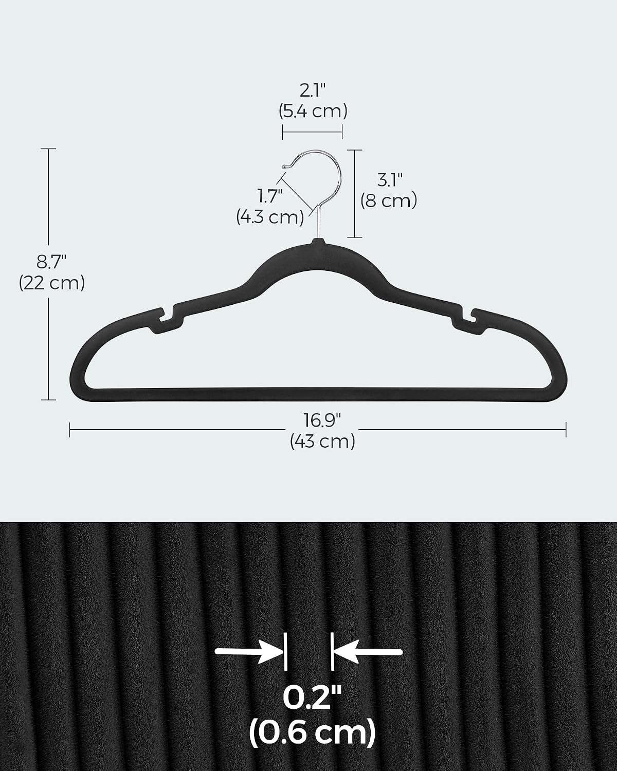 Thumbnail 5 de SONGMICS CRF029B05 Velvet Coat Hangers, 50 Pack, Non-Slip, Swivel Hook