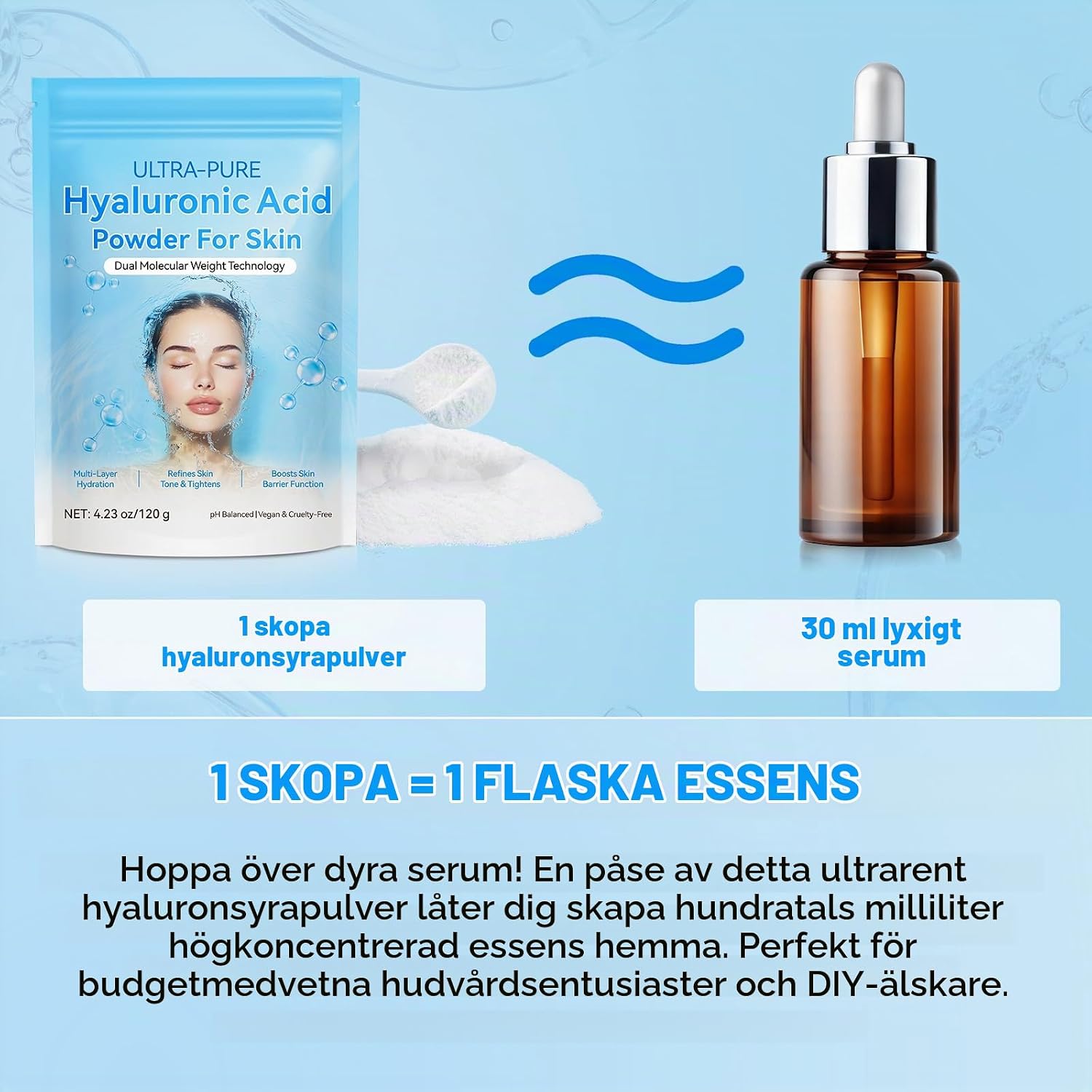Detalle de OEDPMFYL hyaluronsyrapulver för hudvård, parfymfritt, 120 g