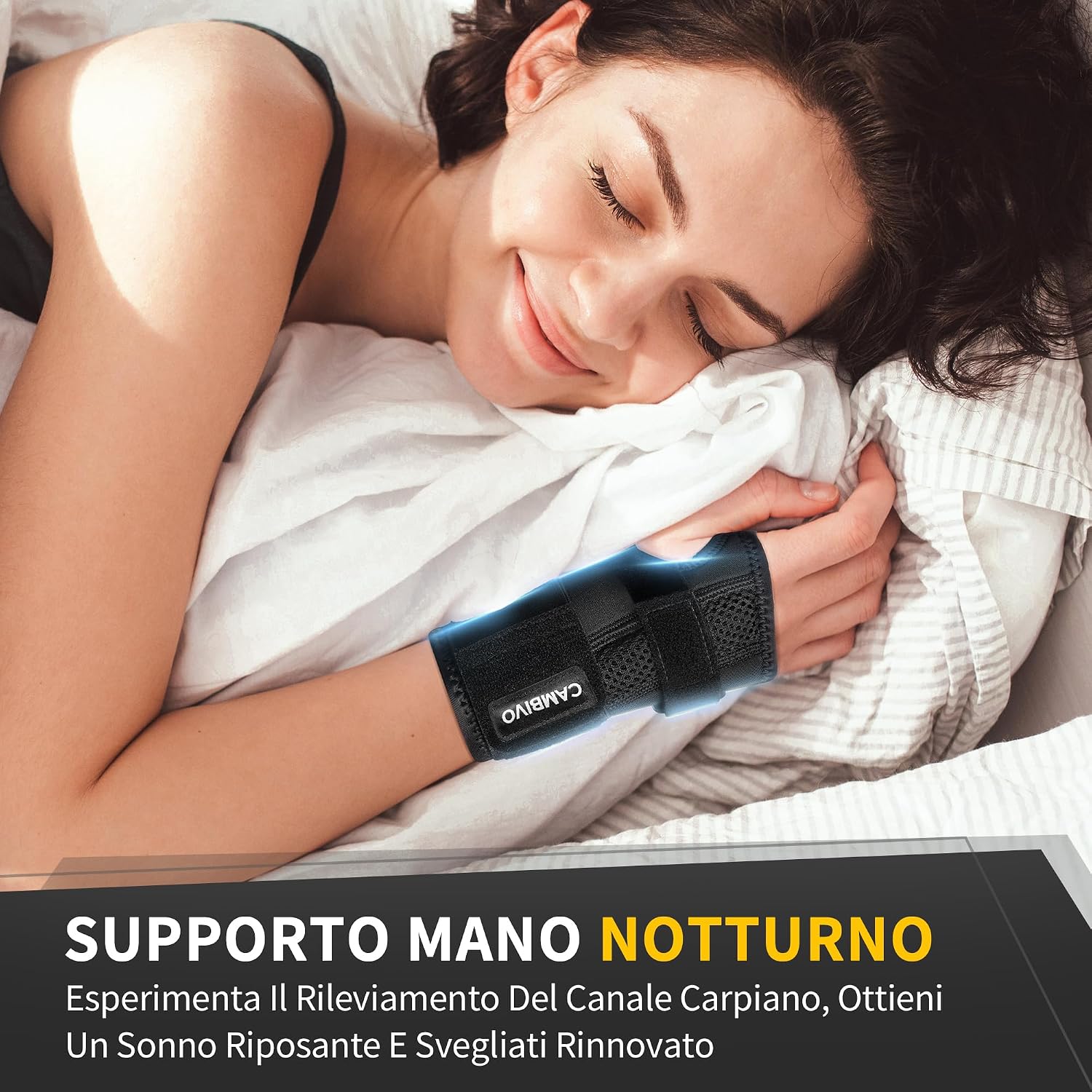 Detalle de CAMBIVO Tutore Polso con 2 Stecche in PE: polsiera ortopedica regolabile in neoprene traspirante