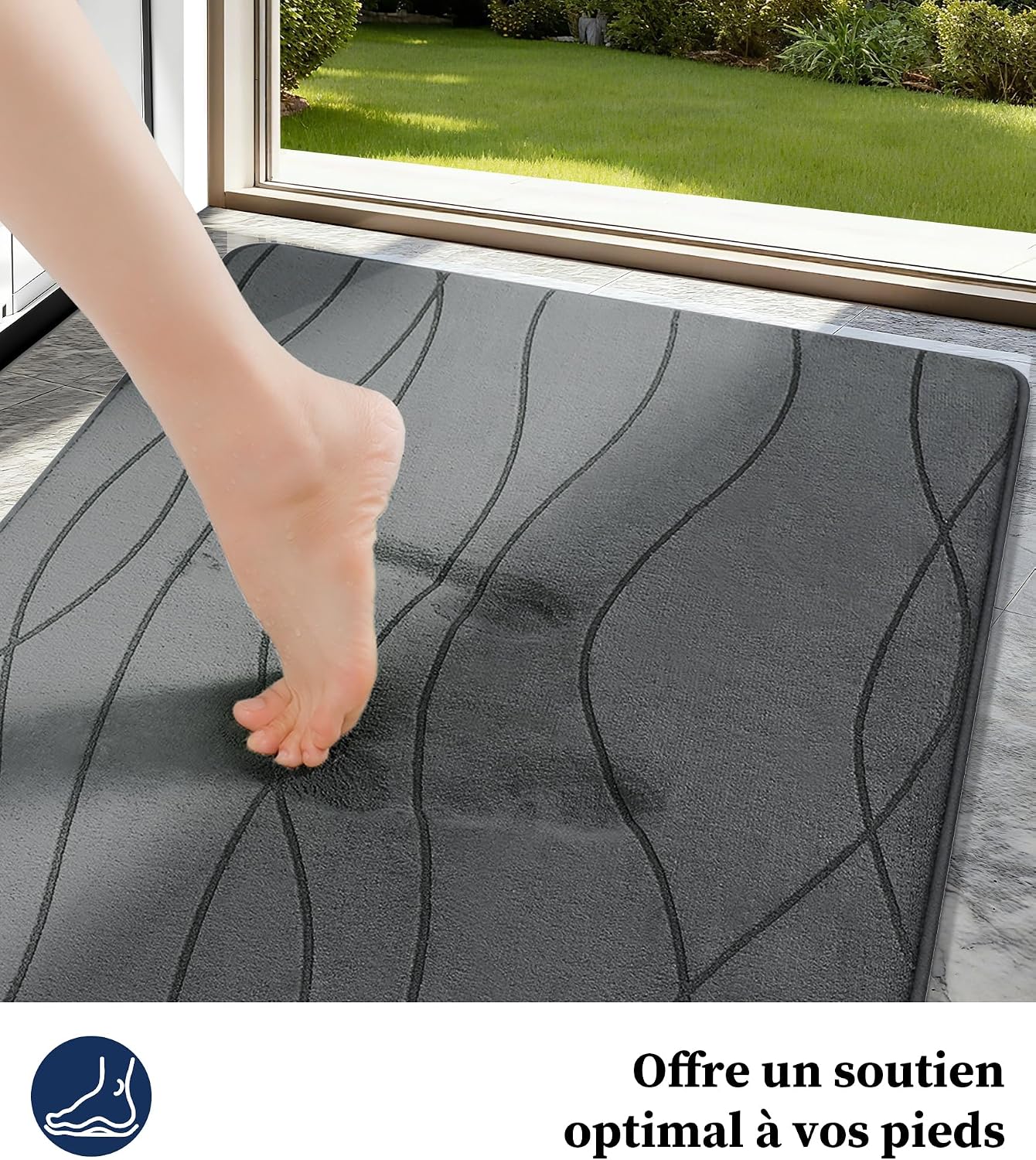 Detalle de Chakme Badezimmerteppich Memoryschaum 60x90 cm dunkelgrau – rutschfeste, waschbare Badematte