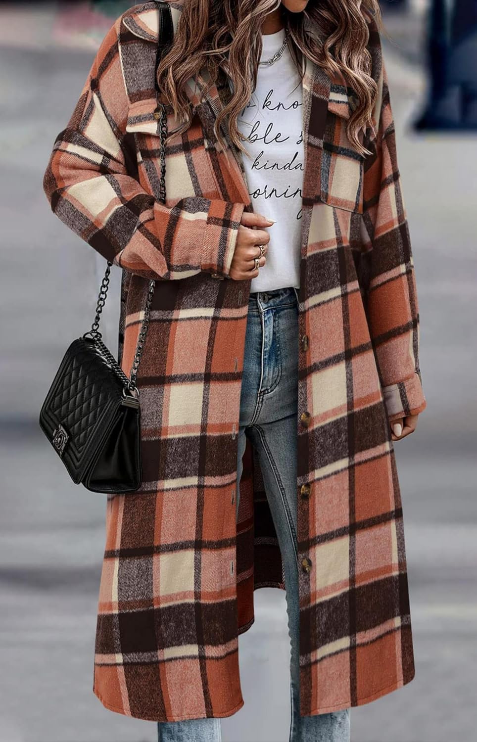 Thumbnail 1 de Jhsnjnr Damen Flanell-Karo Jacke Oversize Langarm mit Revers und Knopfverschluss