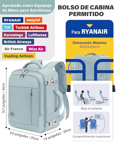 Detalle de Mochila VANKEV para cabina 40x20x25 cm (20L) – perfecta para Ryanair y viajes diarios