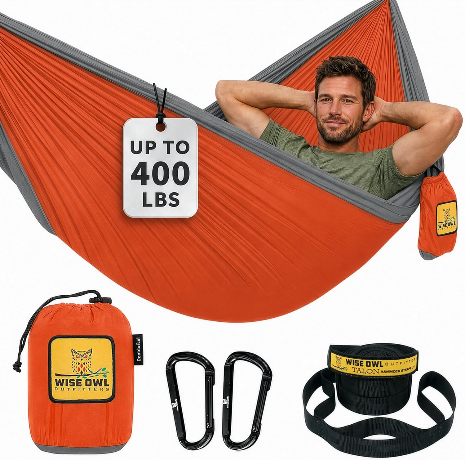 Detalle de Wise Owl Outfitters Camping Hammock (Parachute-Grade Nylon) with Tree Straps — Portable 1 or 2 Person Travel Hammock, 9 ft x 4.5 ft