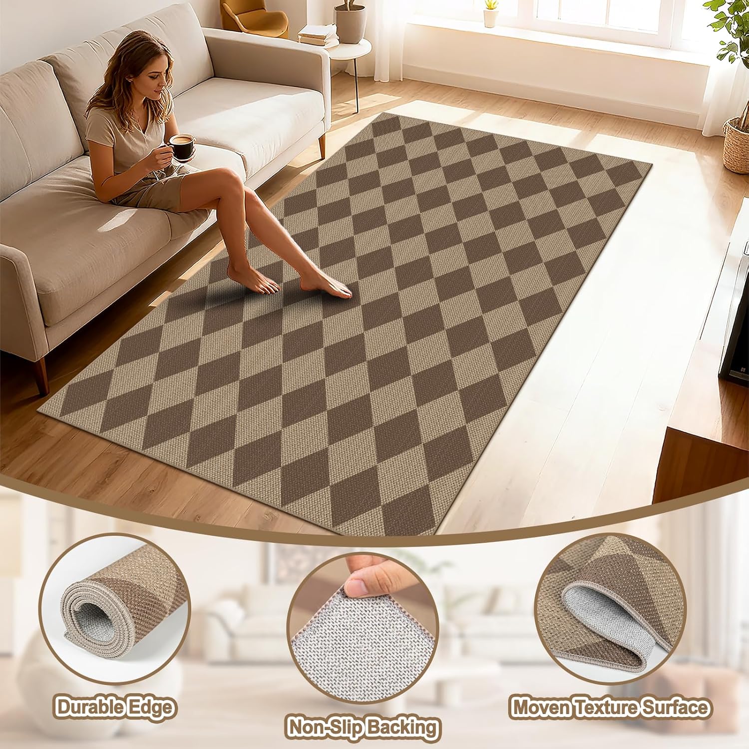 Thumbnail 4 de Capslpad Outdoor Teppich 120x180 cm mit Jute-Look und Rauten-Design (braun)