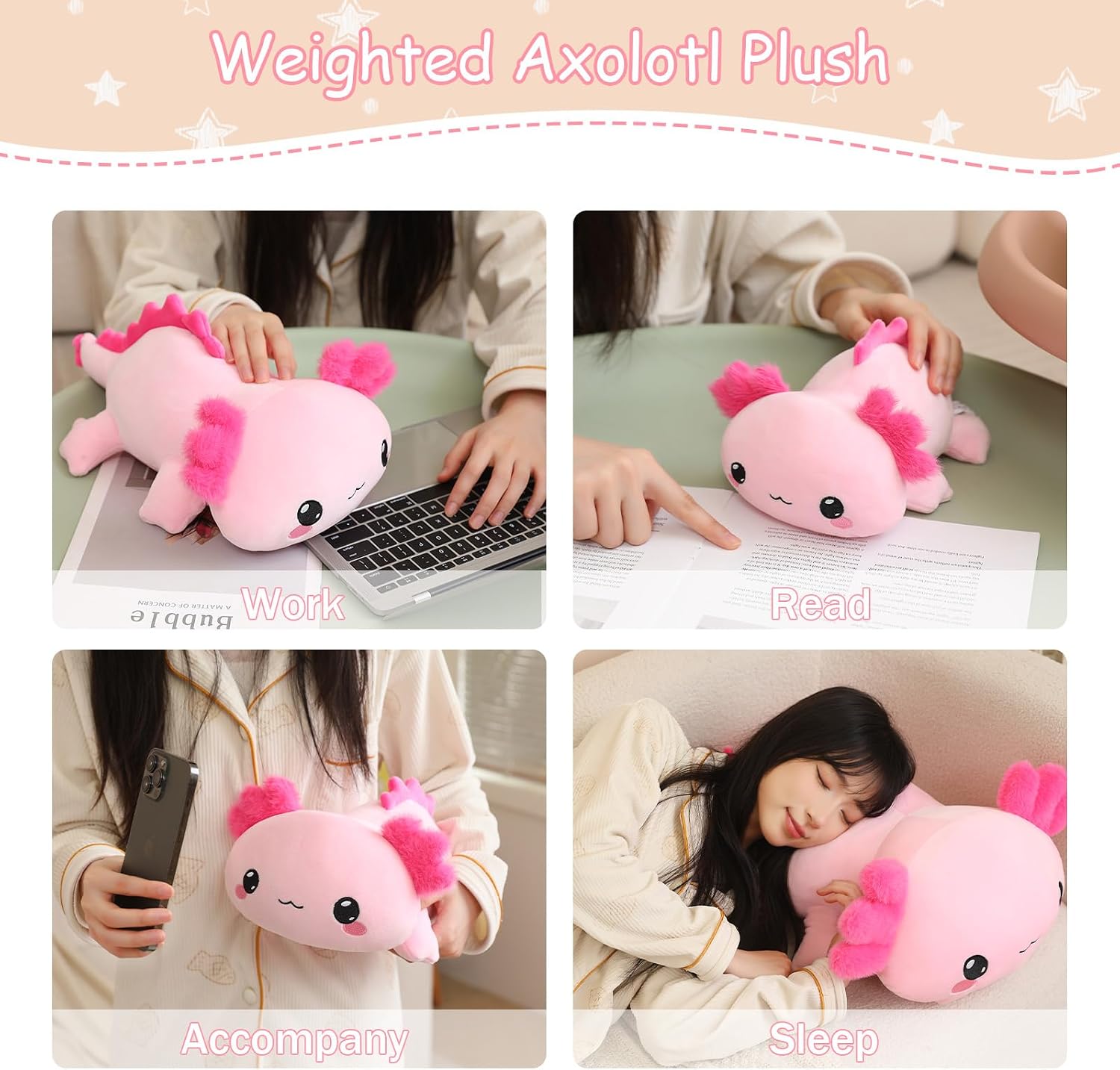 Detalle 2 de SQEQE Weighted Axolotl Plush: A Soft, Weighted Pillow Companion