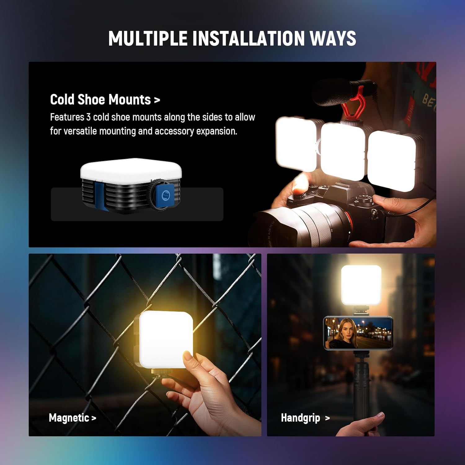 Thumbnail 6 de NEEWER Lampe vidéo magnétique RVB RGB62 compacte (contrôle via application, trépied de bureau, CRI97+)