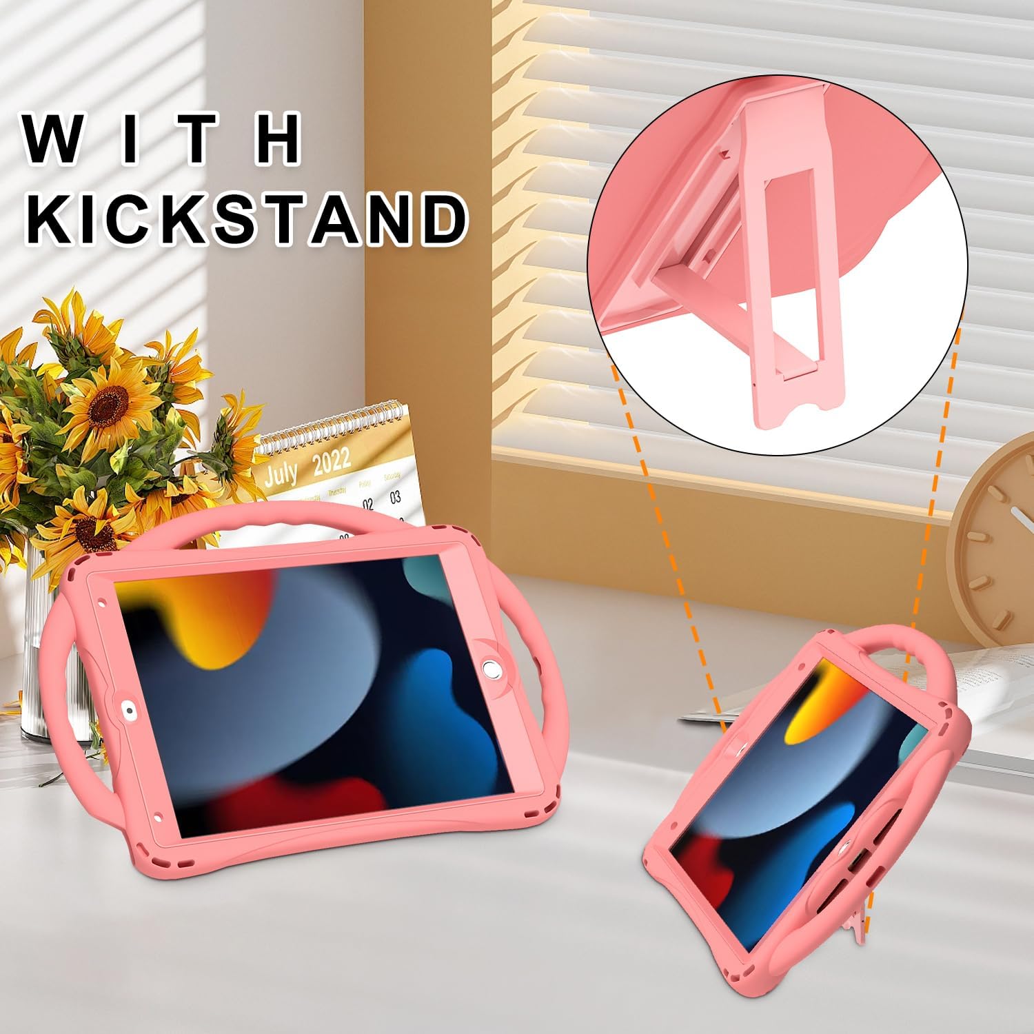 Detalle de TOPESCT Kids Case for 10.2" iPad (9th/8th/7th Gen) – Silicone, Built‑in Screen Protector, Shockproof Handle & Stand