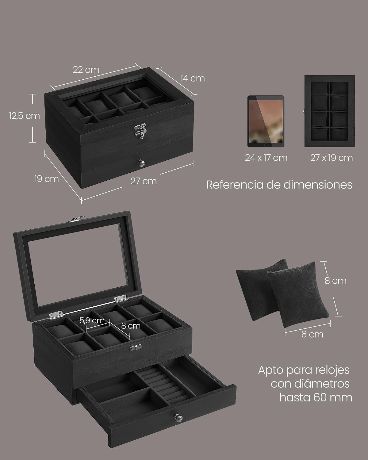 Thumbnail 4 de SONGMICS JOW008B02 caja para 8 relojes