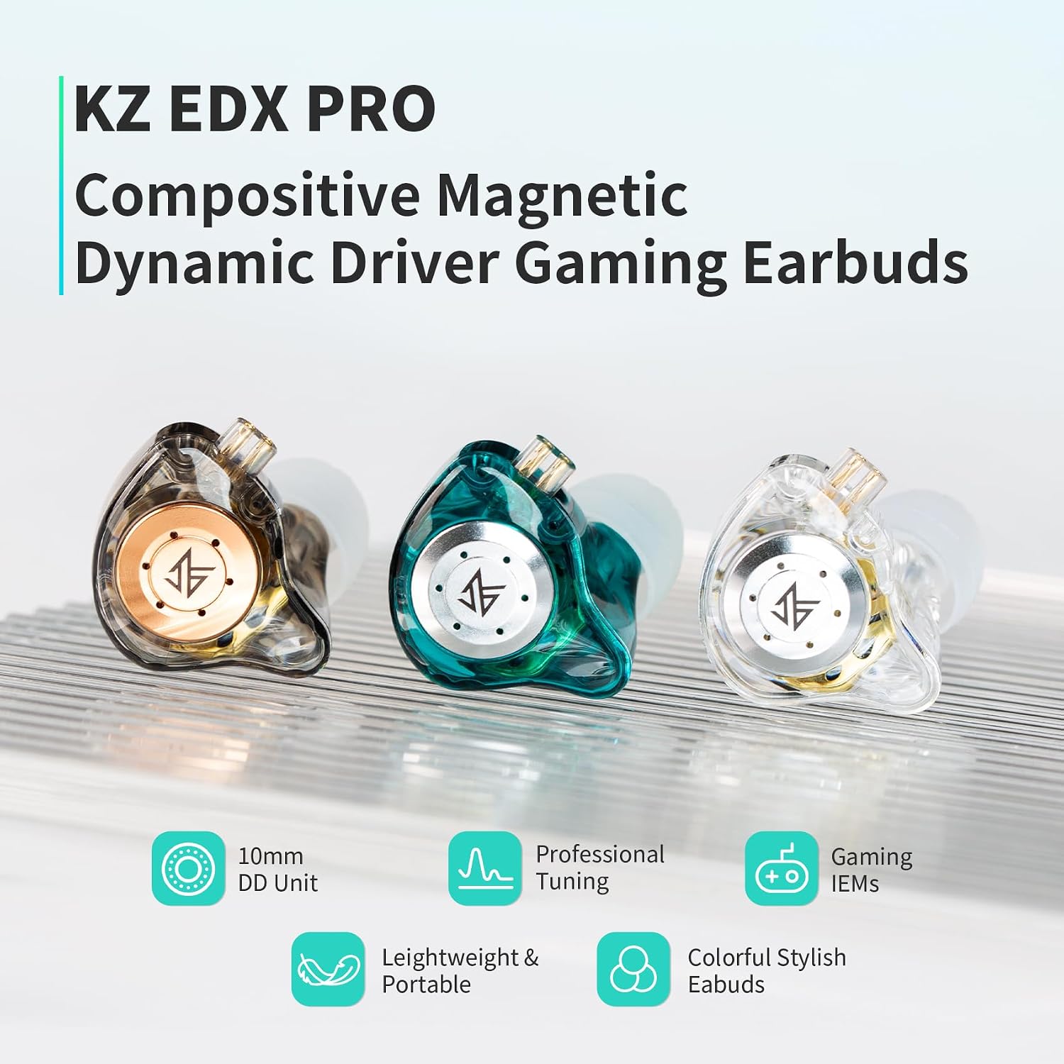 Detalle de keephifi KZ EDX PRO In Ear Monitors (White, No Mic) – 1DD, 10mm Dynamic Driver, 3.5mm Wired