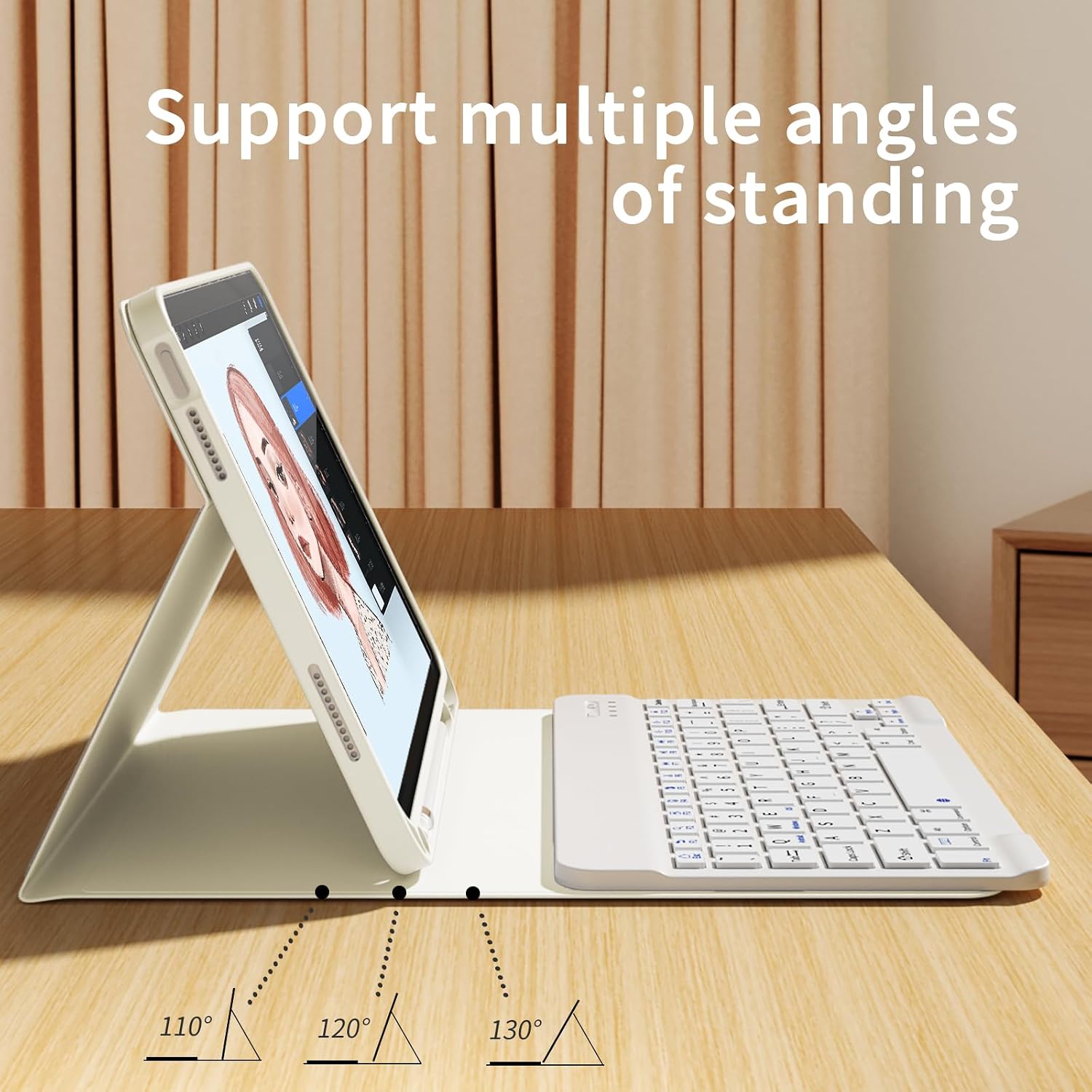 Detalle 2 de zoyu Keyboard Case for iPad (11th Gen A16, 2025) & iPad 10th Gen (2022) — detachable magnetic wireless keyboard folio in beige